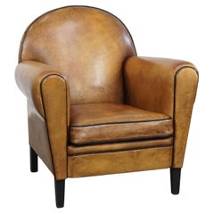 Sheepskin Leather Designer Armchair in Art Deco Style