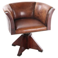 Vintage Sheepskin Leather Desk Chair with Wooden Swivel Base, 1970