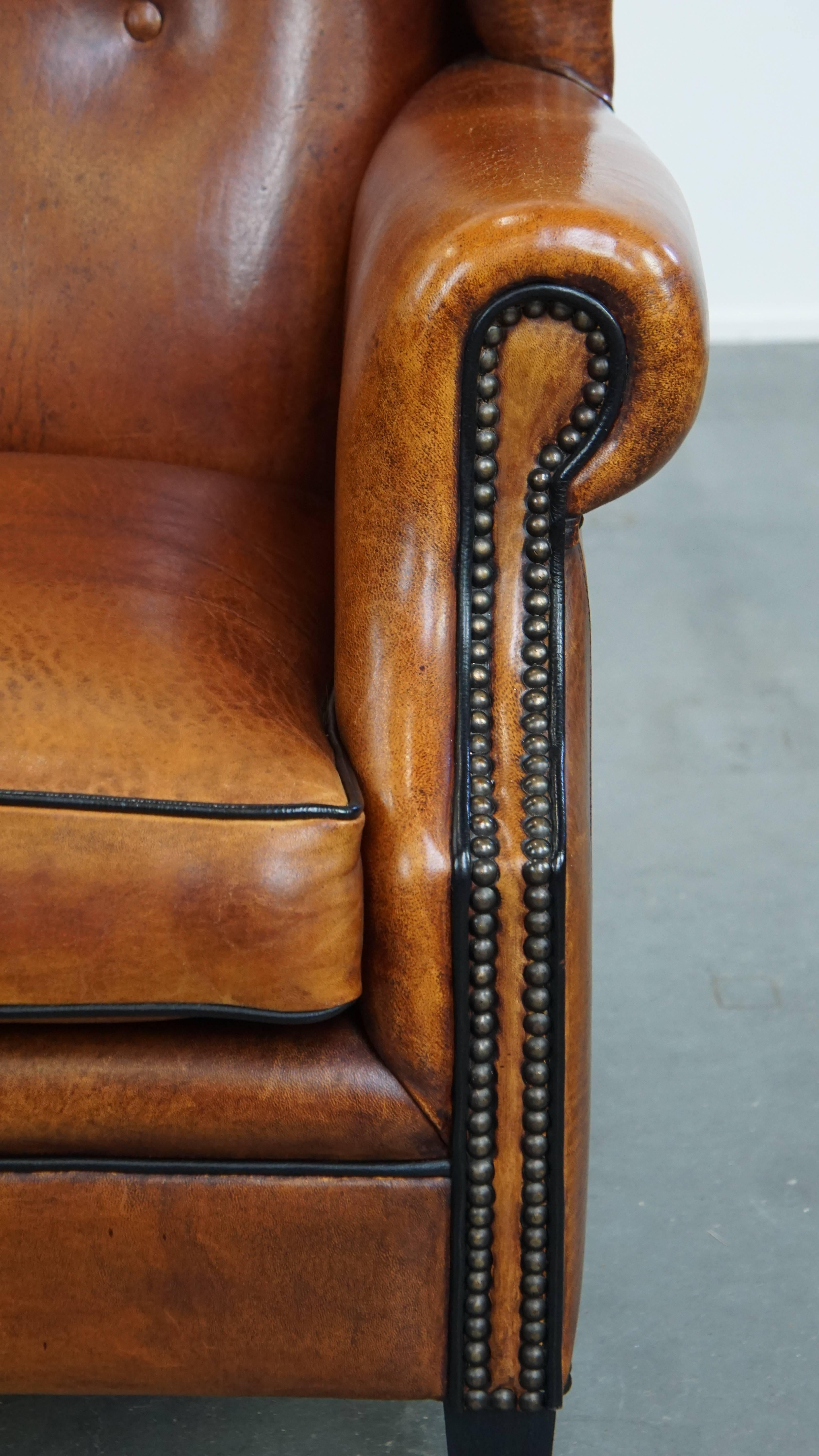 Sheepskin Leather Wingback Chair For Sale 4