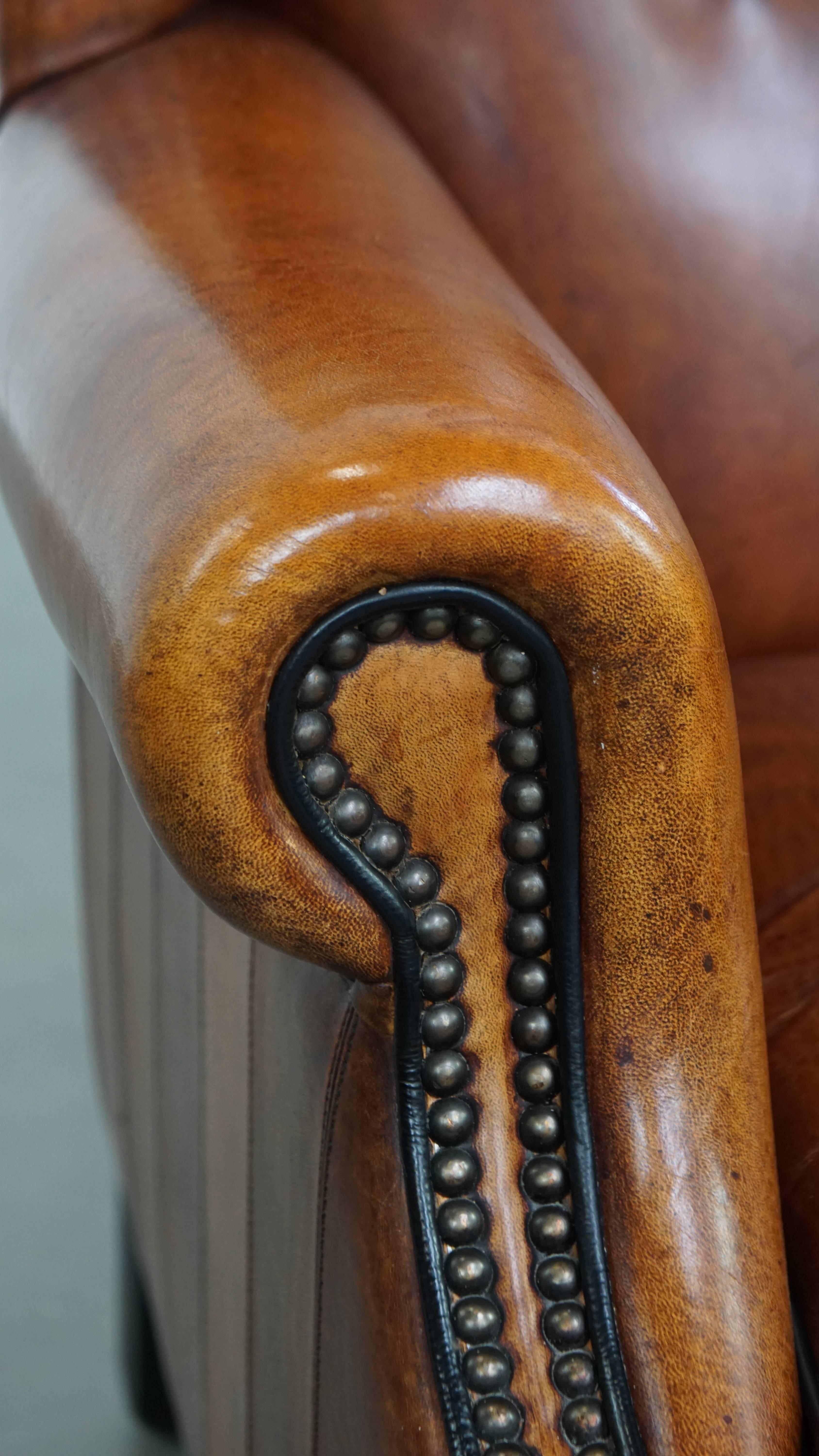 Sheepskin Leather Wingback Chair For Sale 5