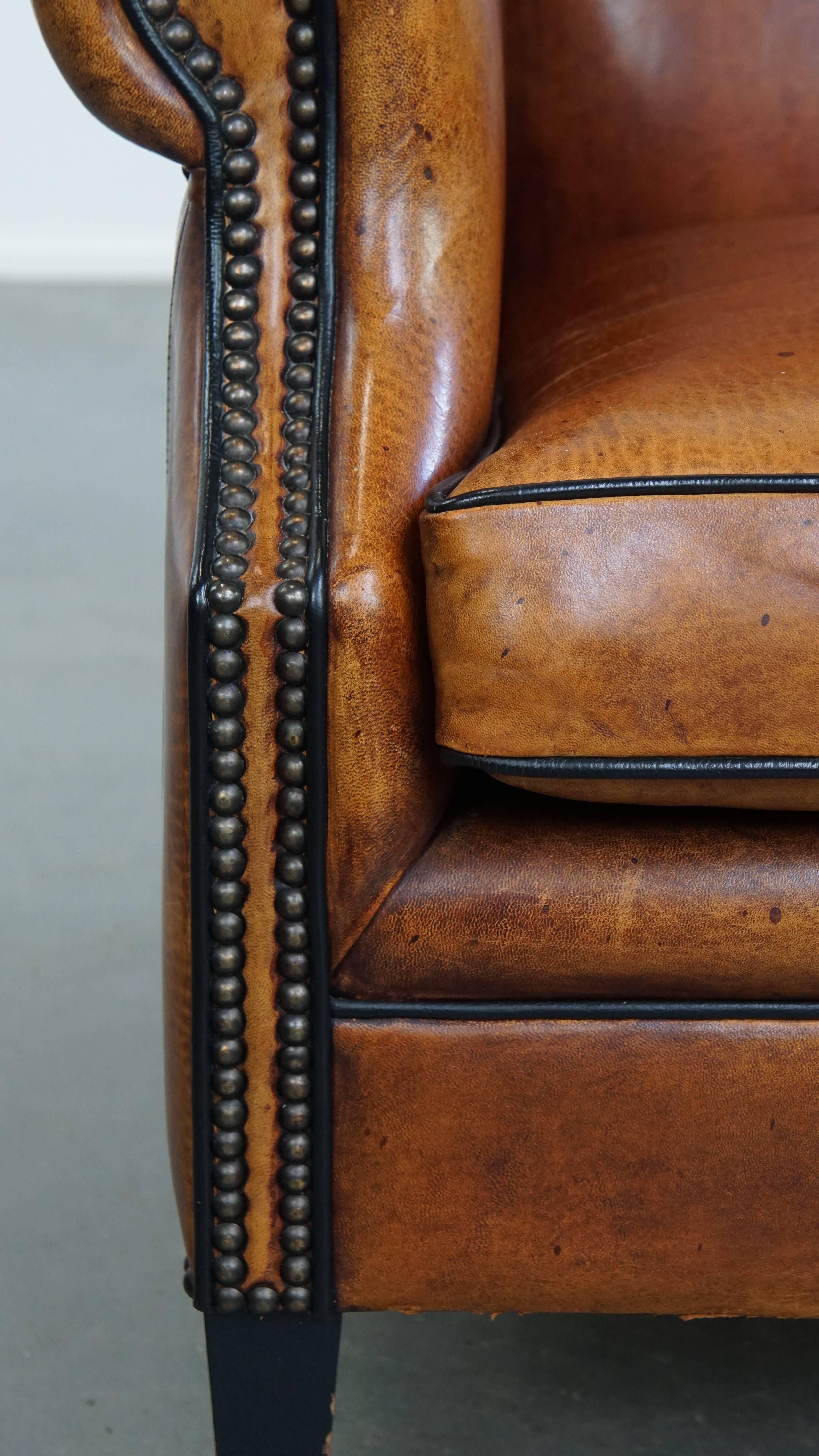 Sheepskin Leather Wingback Chair For Sale 6