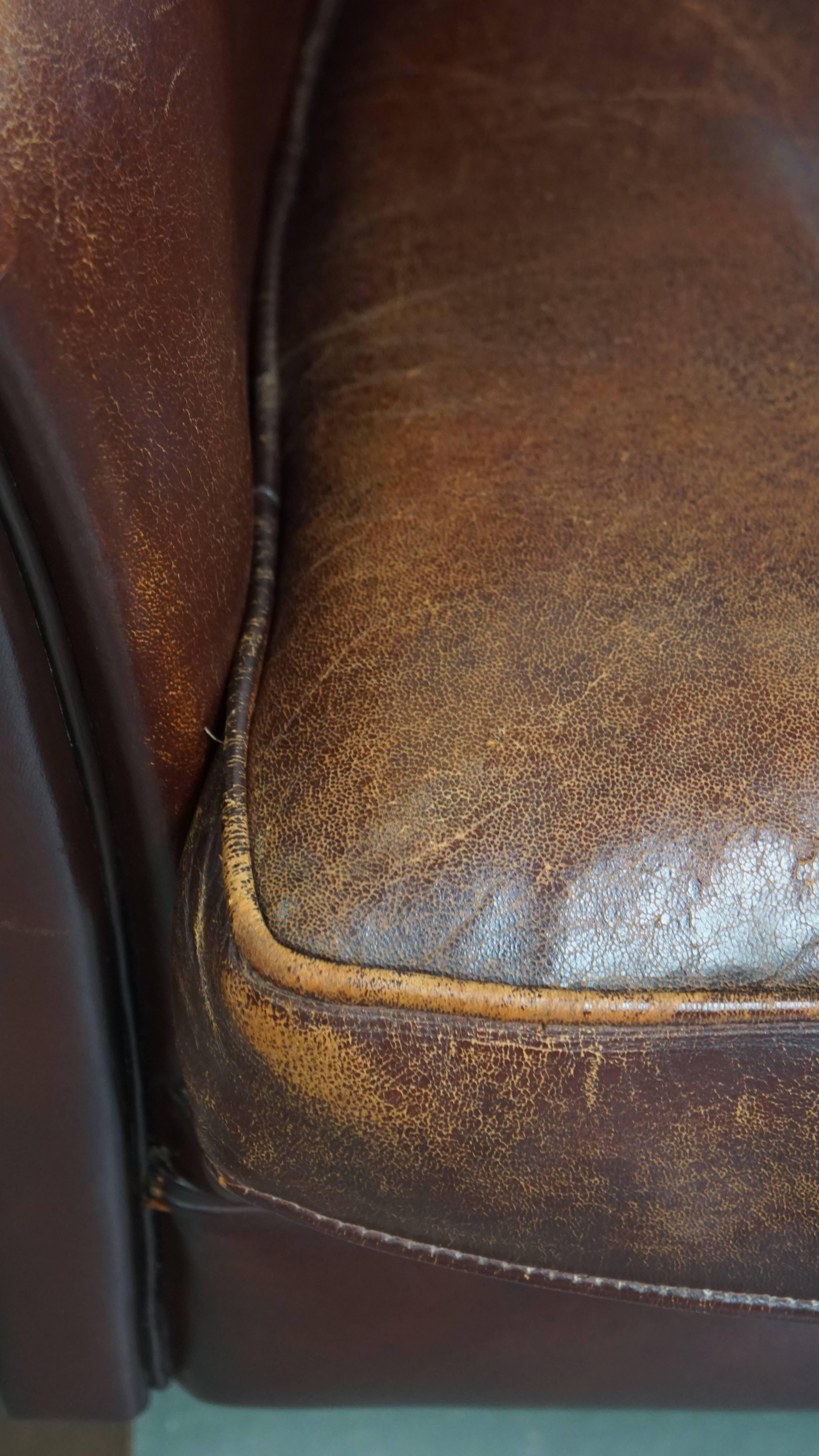 Sheepskin Leather Wingback Chair For Sale 6