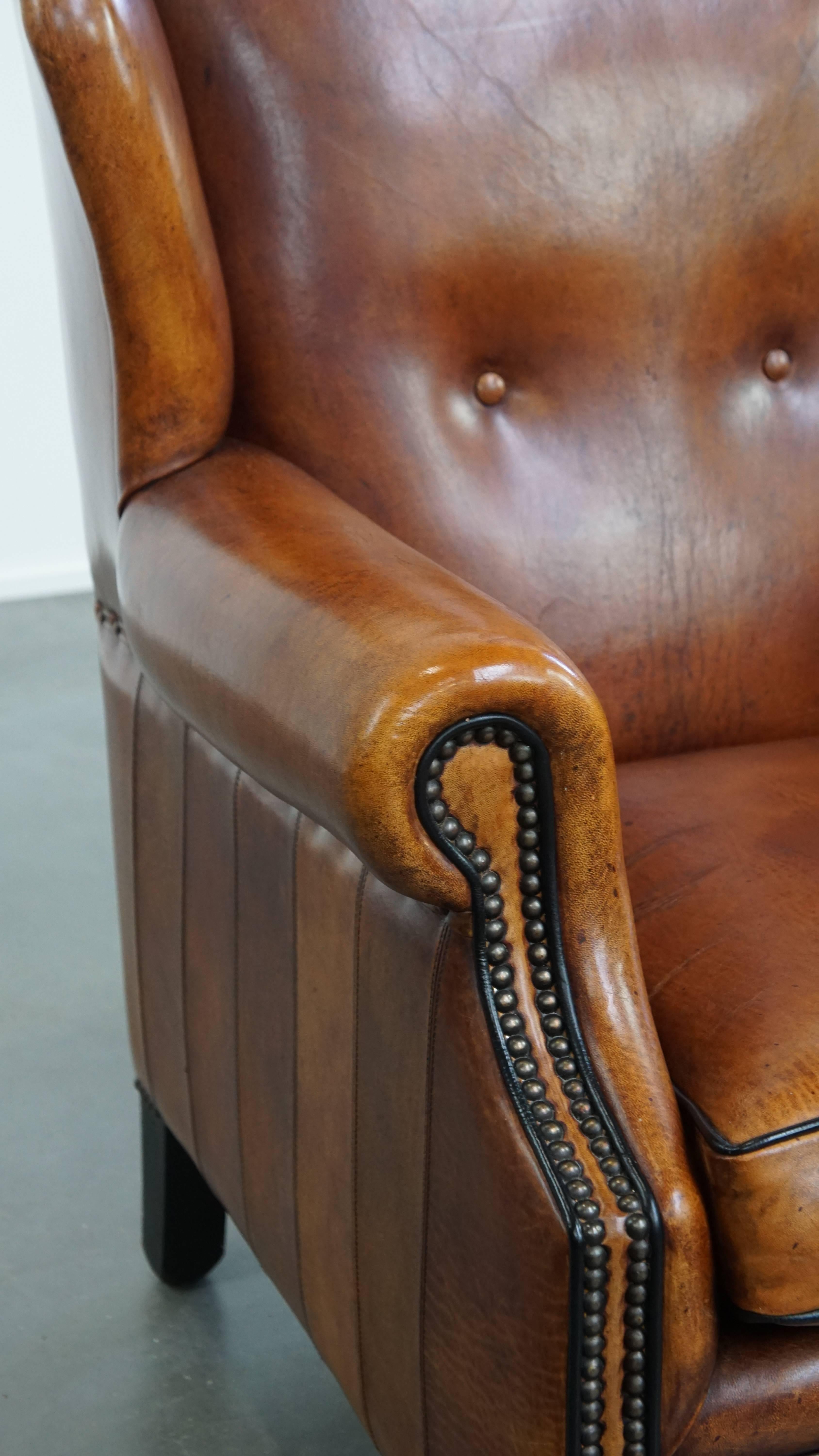 Sheepskin Leather Wingback Chair For Sale 7
