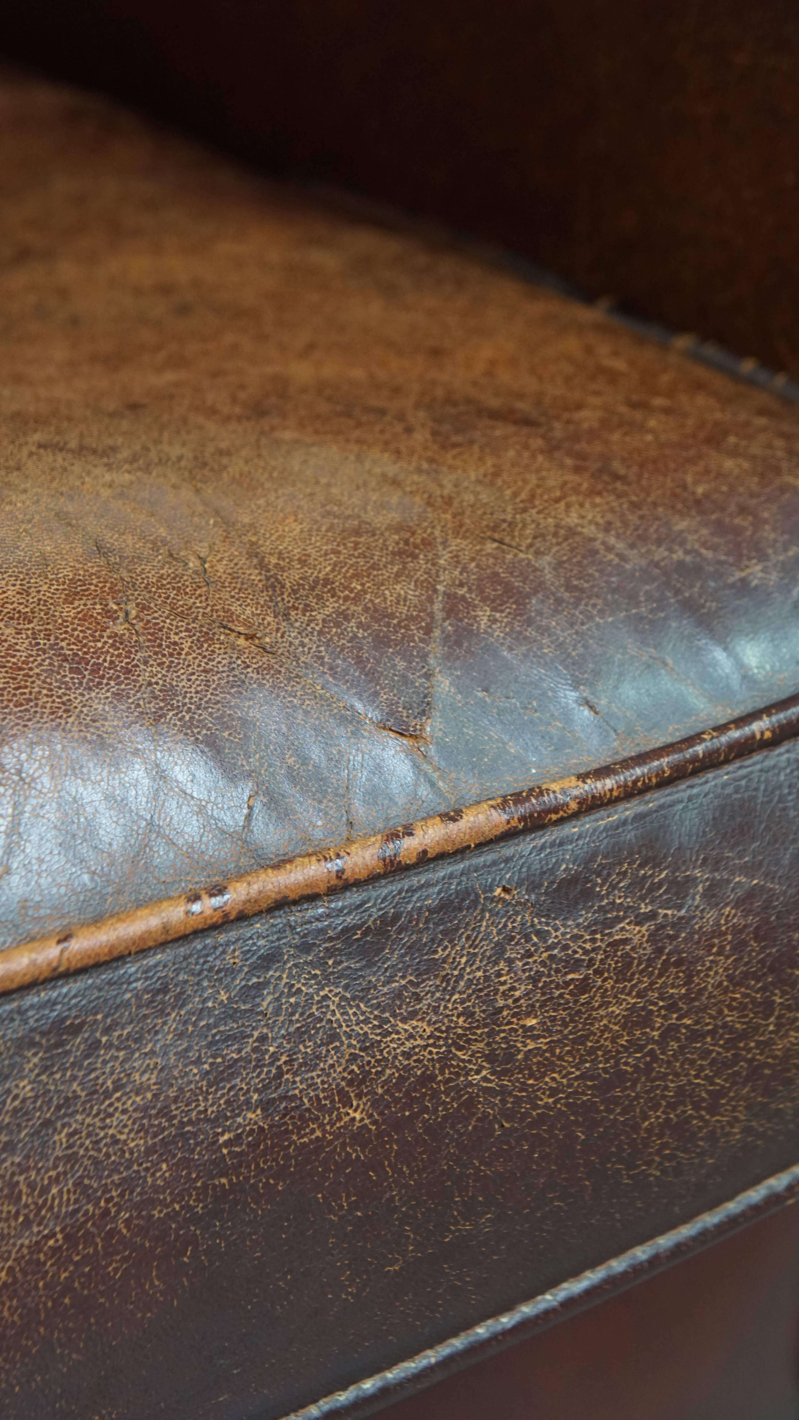 Sheepskin Leather Wingback Chair For Sale 7