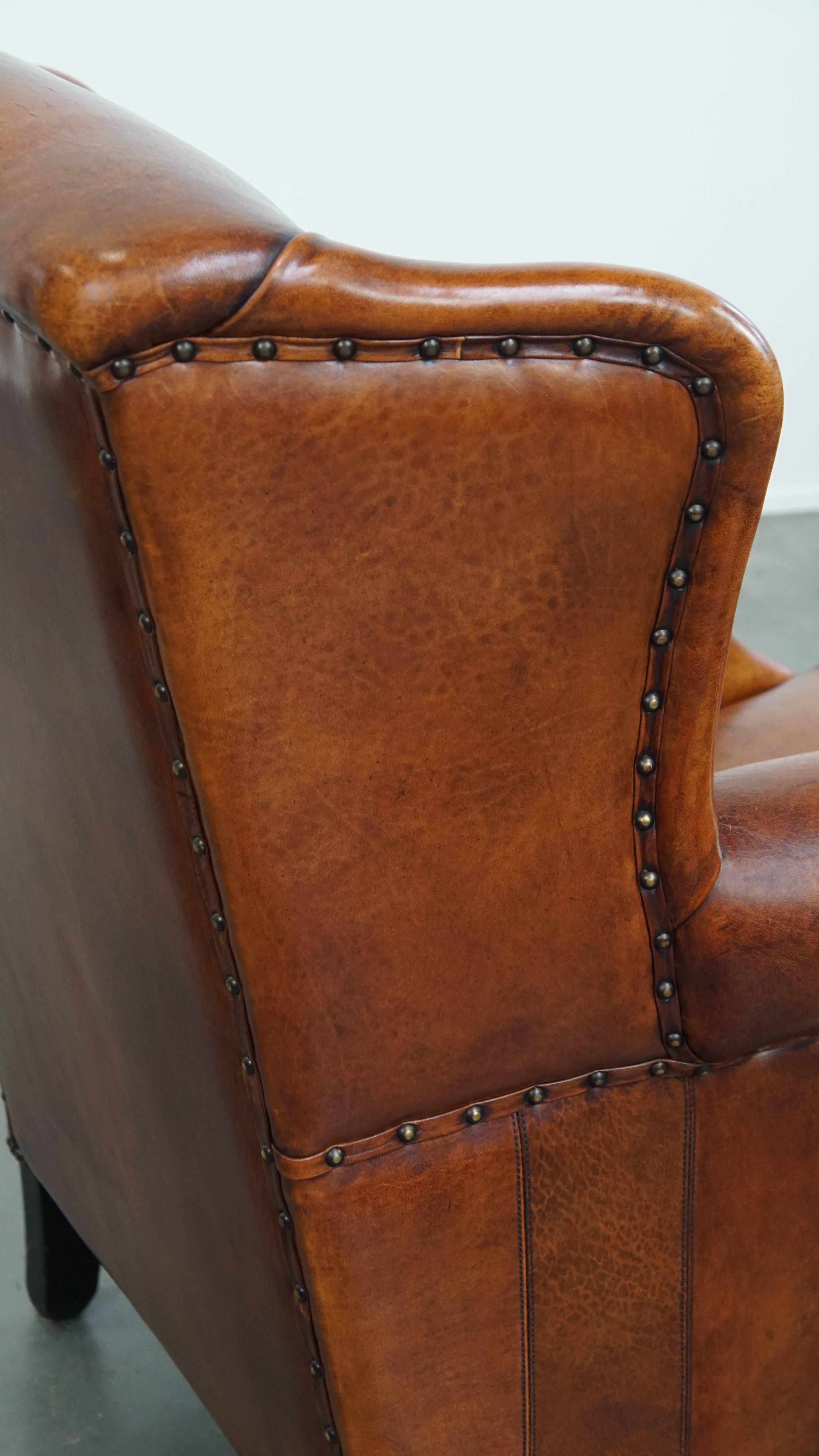 Sheepskin Leather Wingback Chair For Sale 8