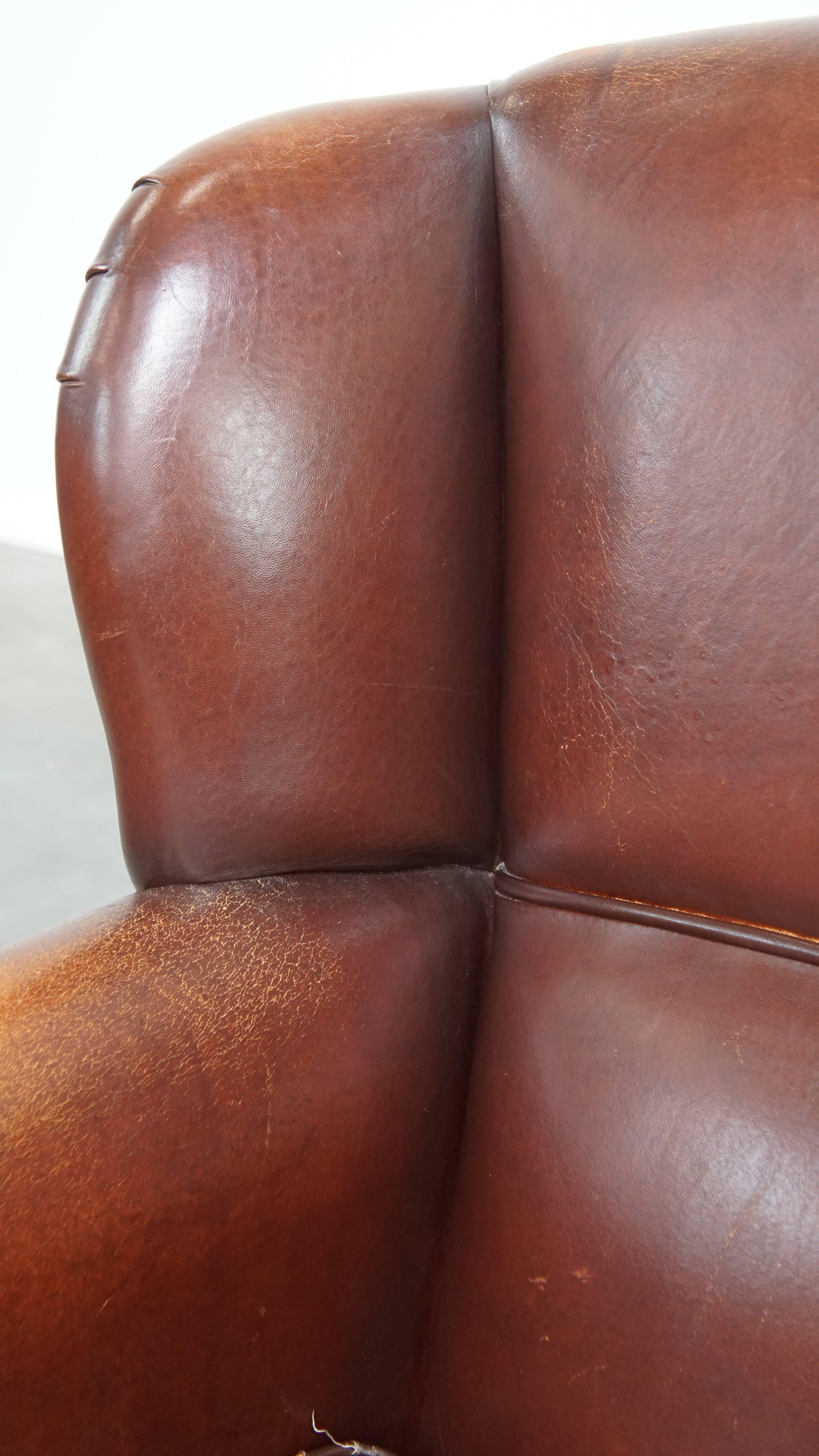 Sheepskin Leather Wingback Chair For Sale 8