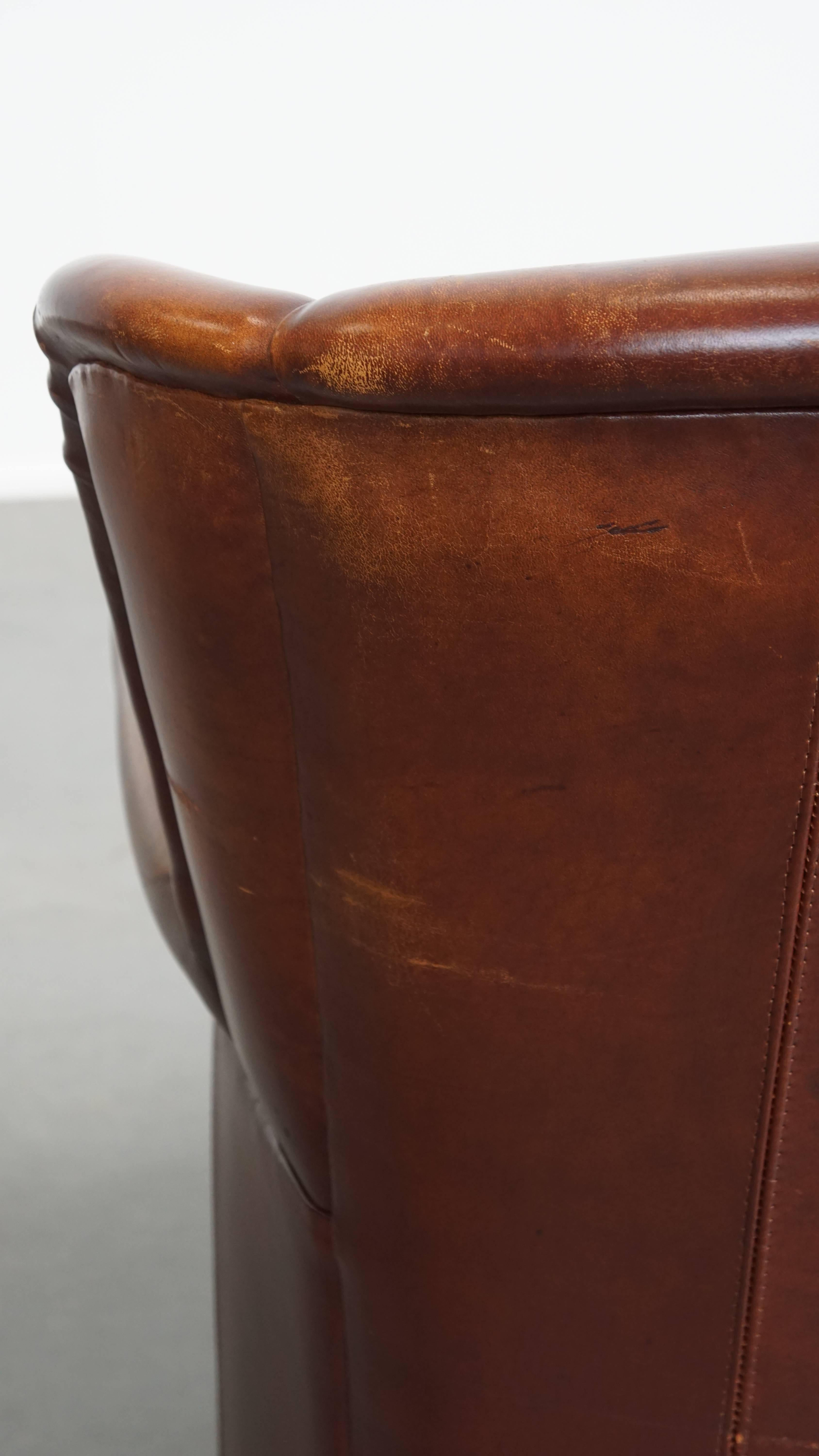 Sheepskin Leather Wingback Chair For Sale 11