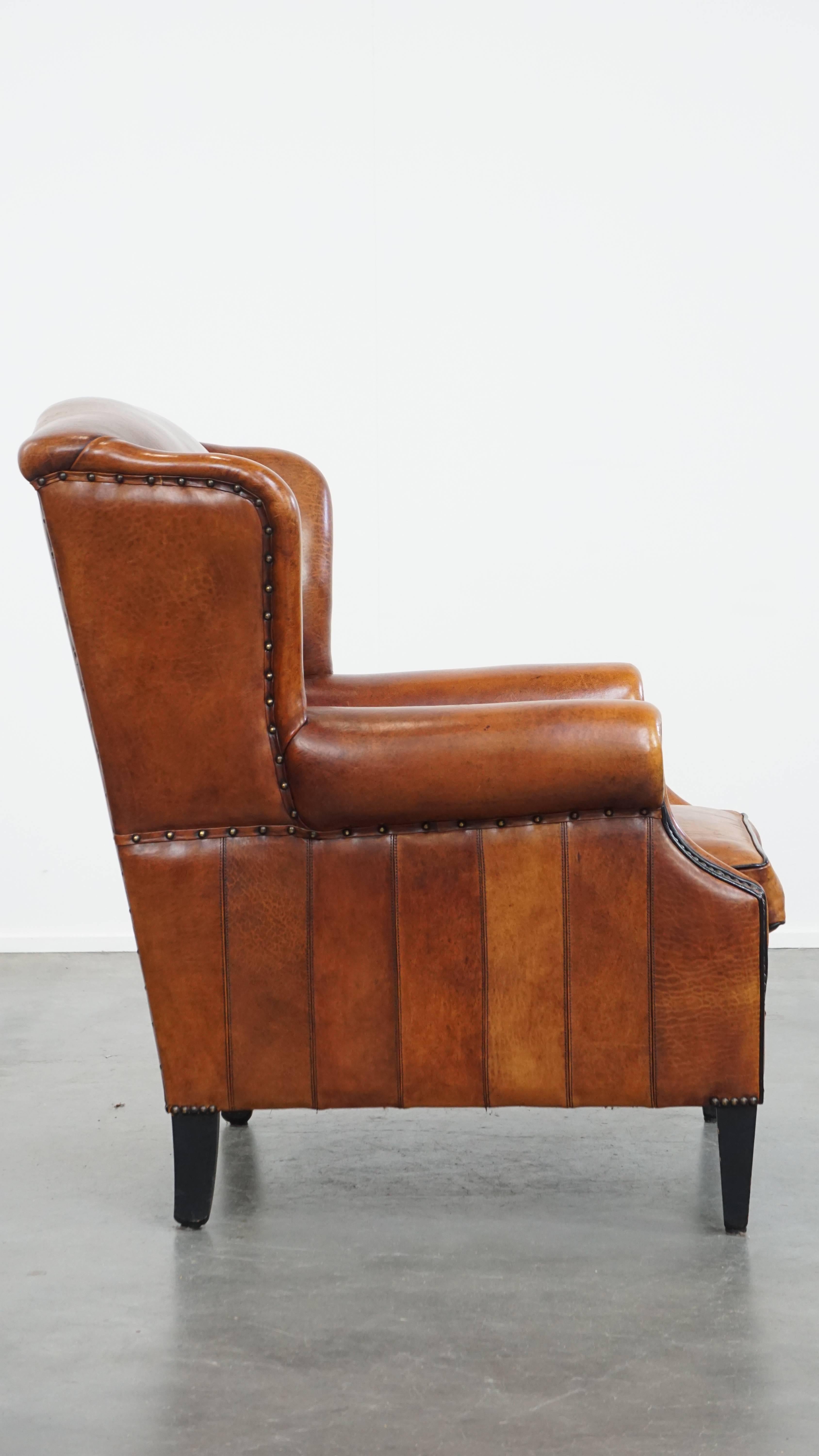 Classical Roman Sheepskin Leather Wingback Chair For Sale