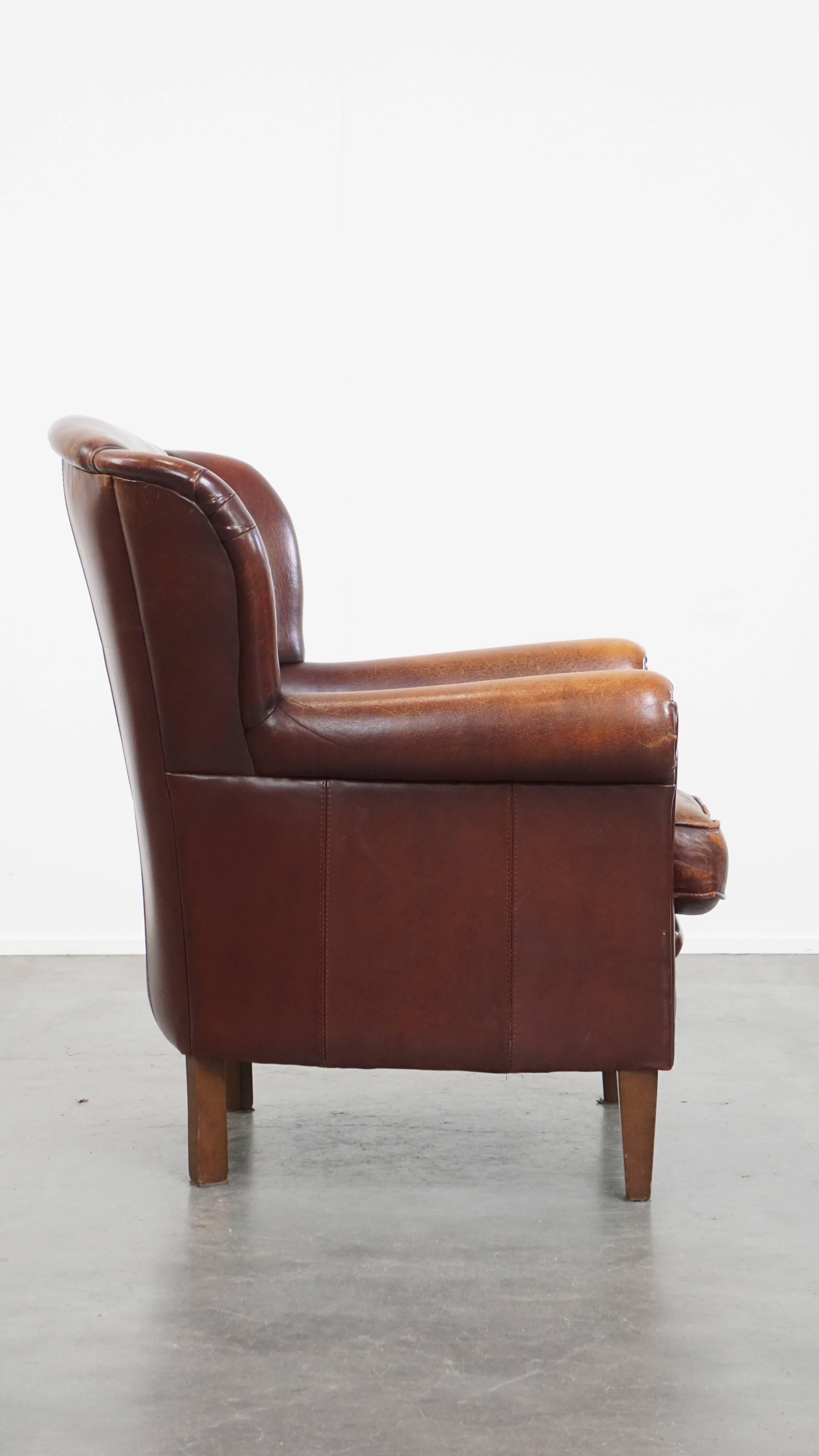 Classical Roman Sheepskin Leather Wingback Chair For Sale