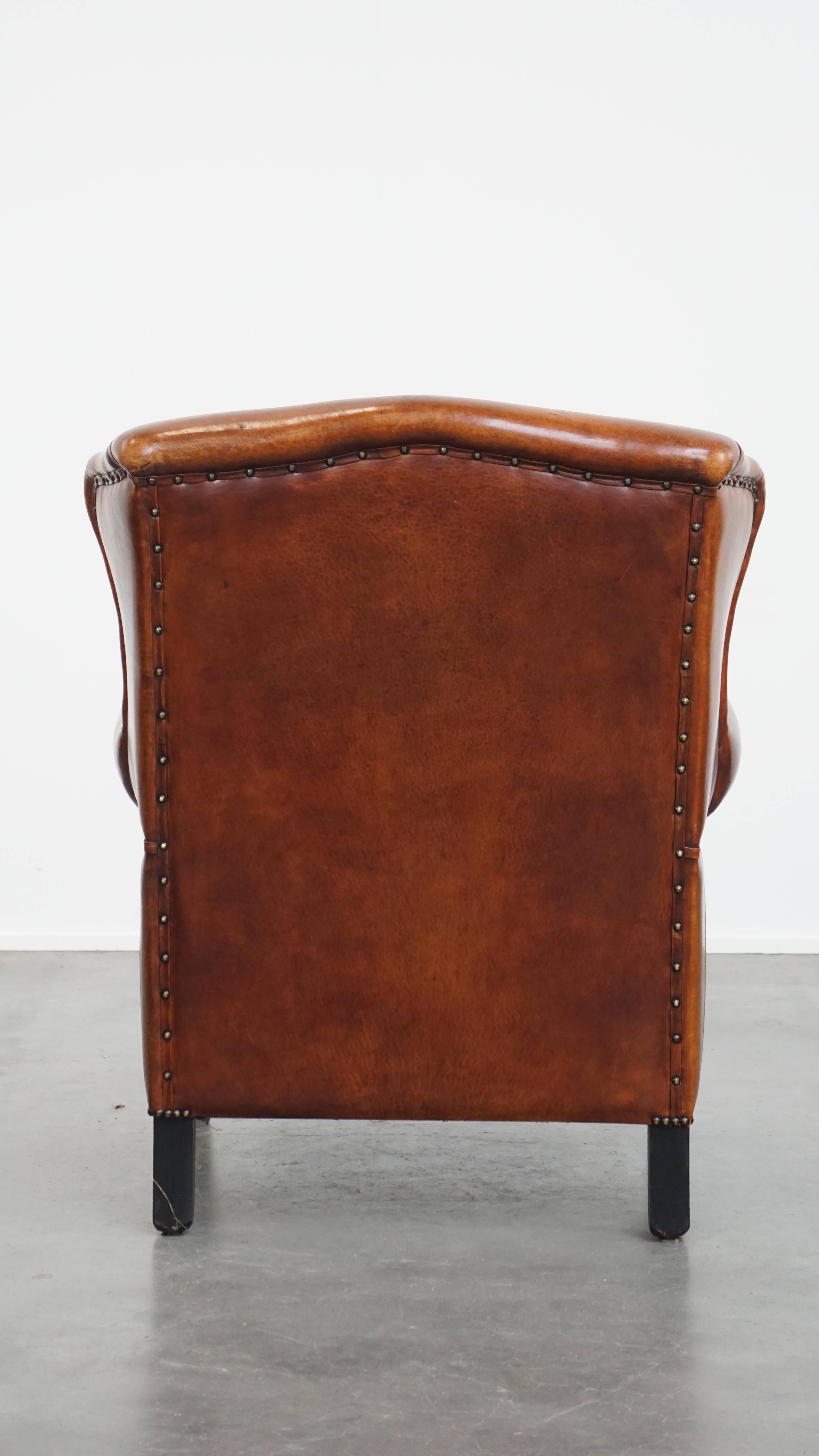 Hand-Crafted Sheepskin Leather Wingback Chair For Sale