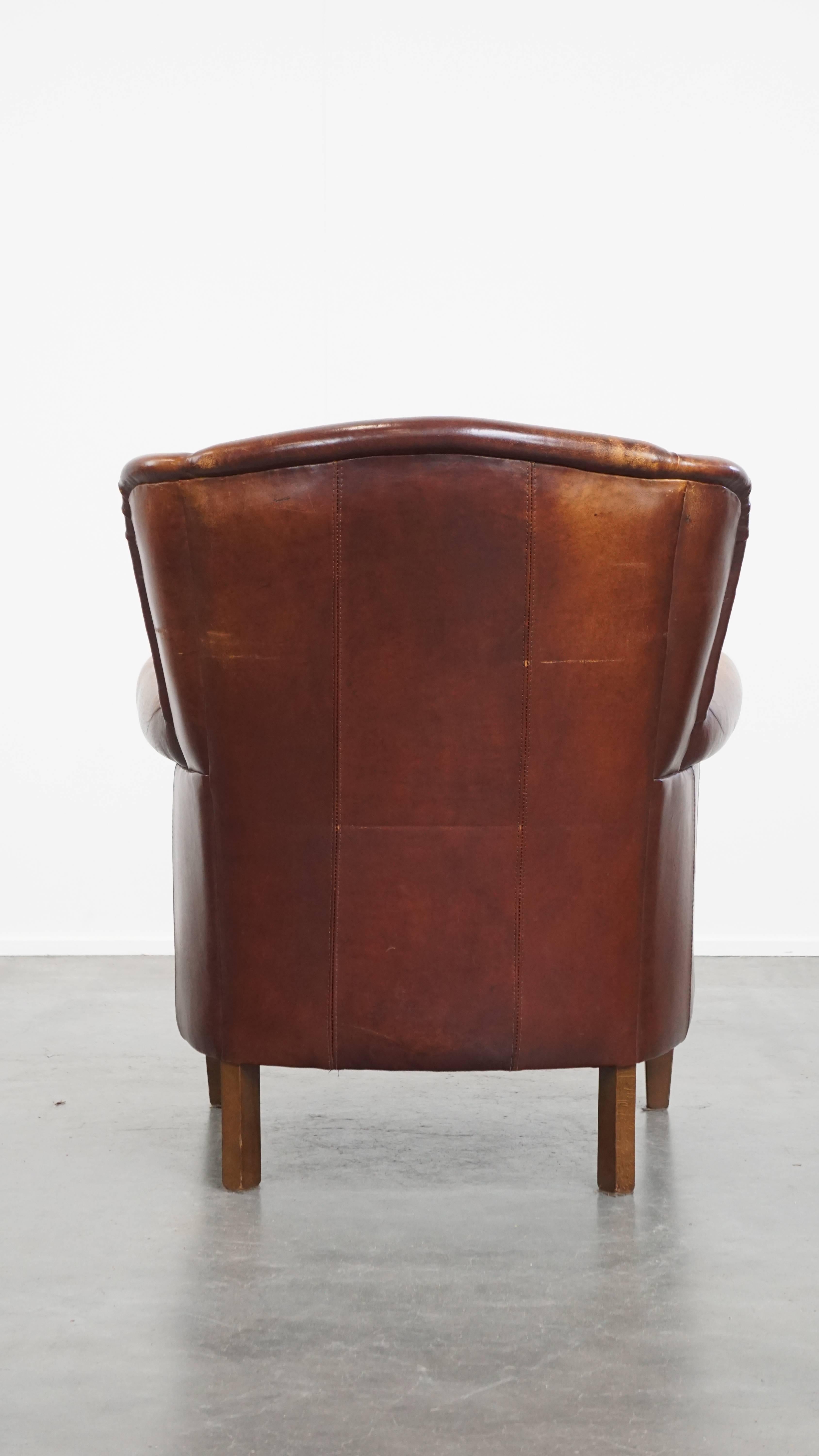 Hand-Crafted Sheepskin Leather Wingback Chair For Sale