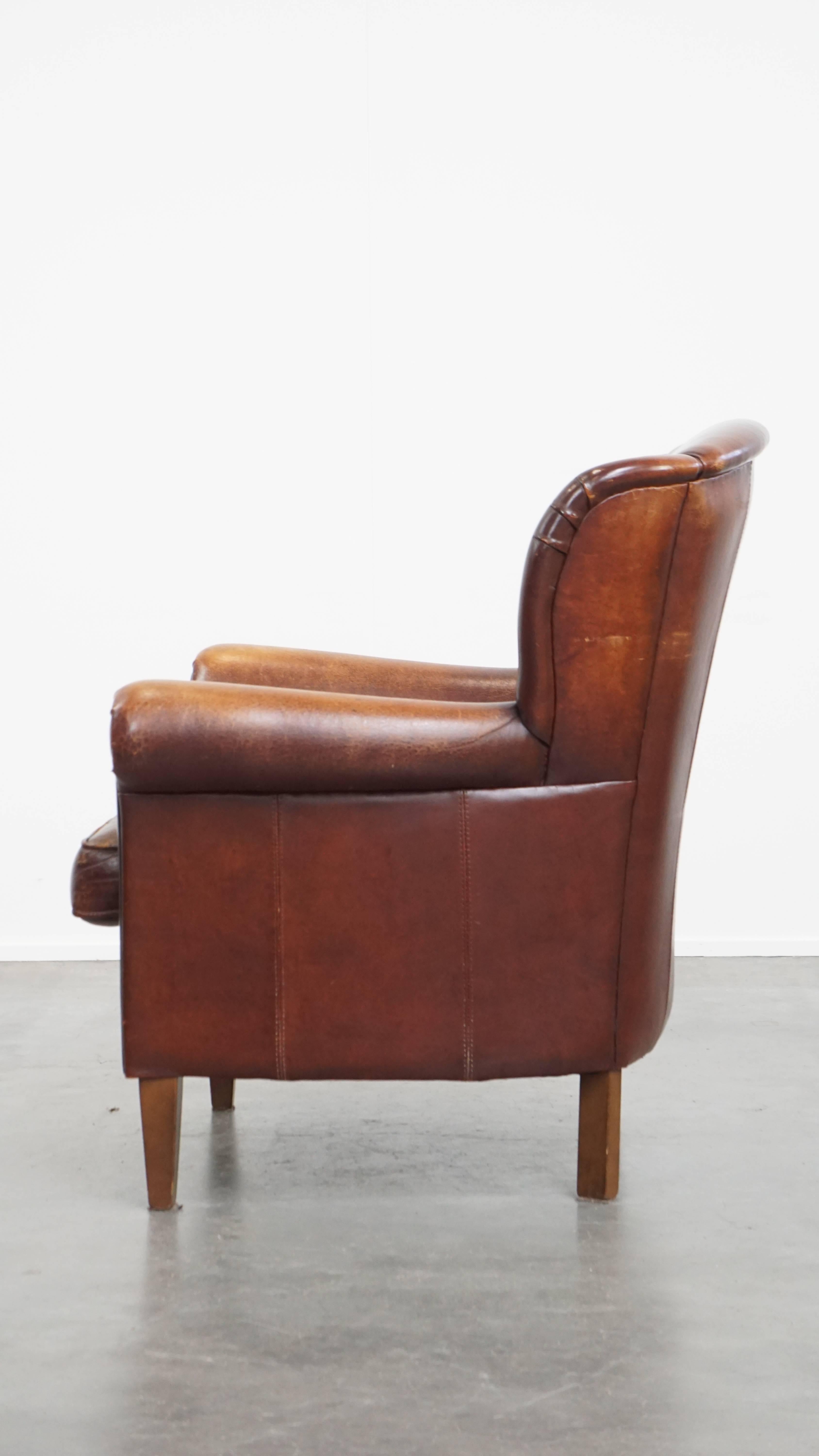 Sheepskin Leather Wingback Chair In Fair Condition For Sale In Harderwijk, NL
