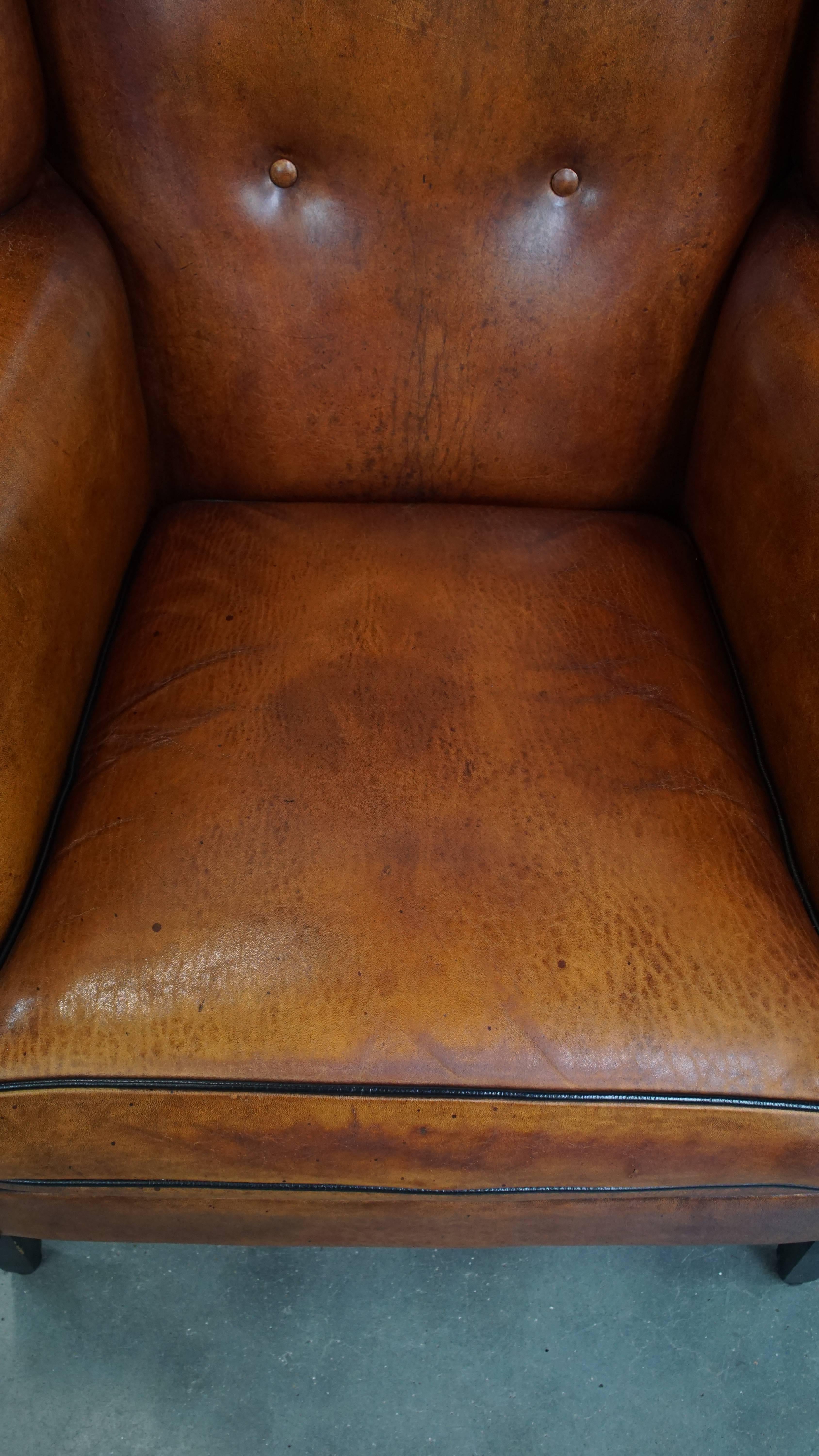 Contemporary Sheepskin Leather Wingback Chair For Sale