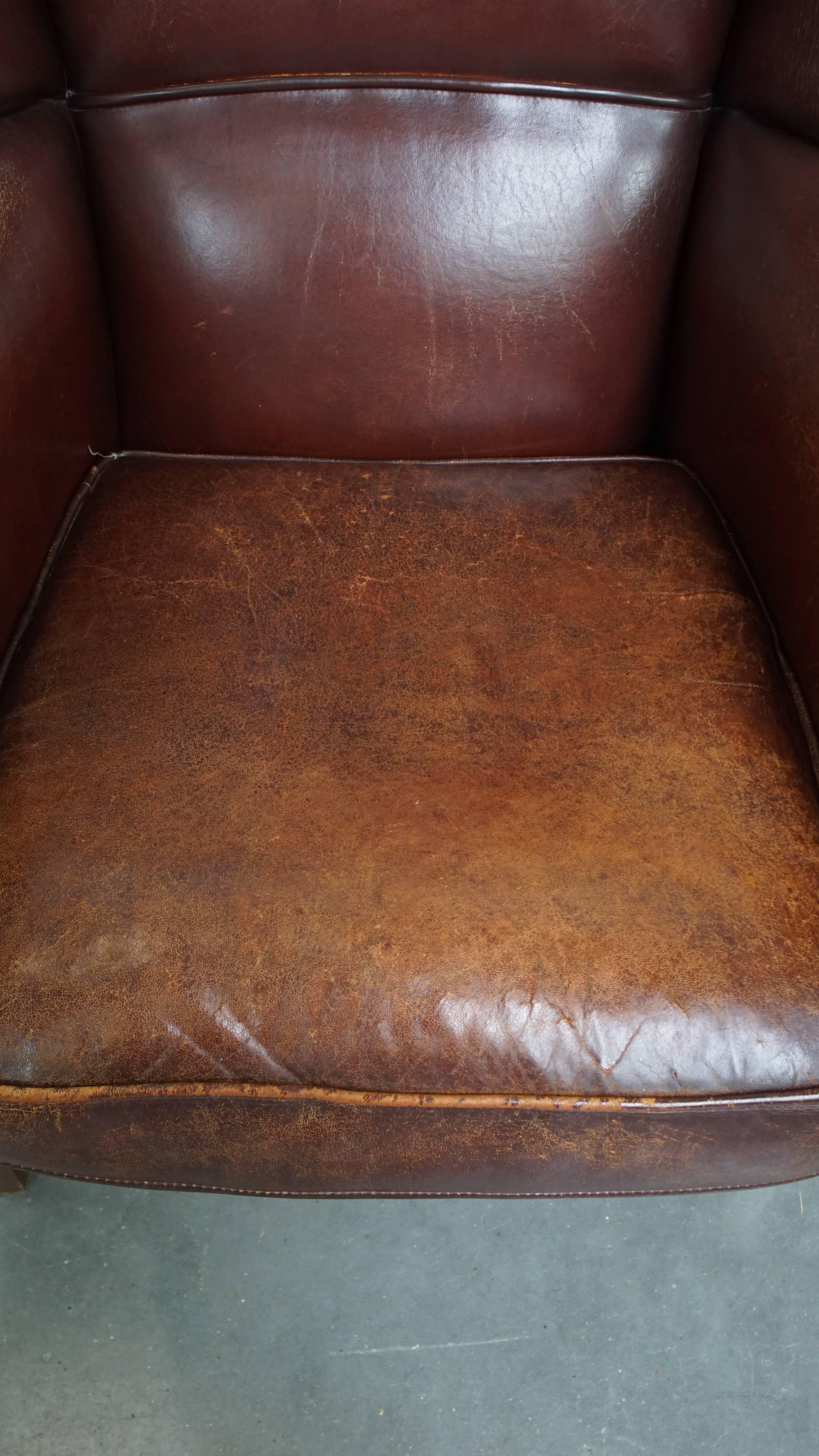 Contemporary Sheepskin Leather Wingback Chair For Sale