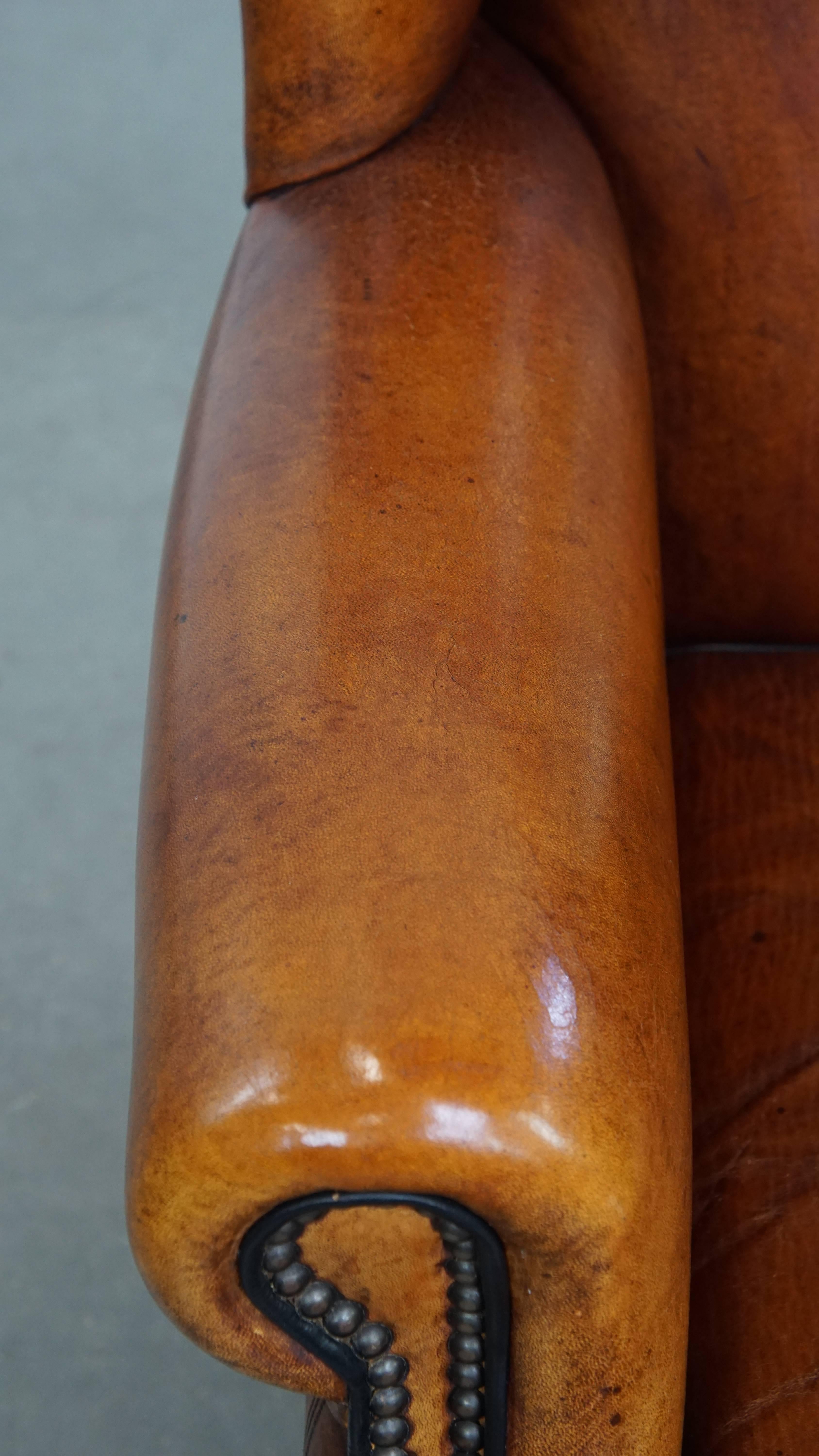 Sheepskin Leather Wingback Chair For Sale 1