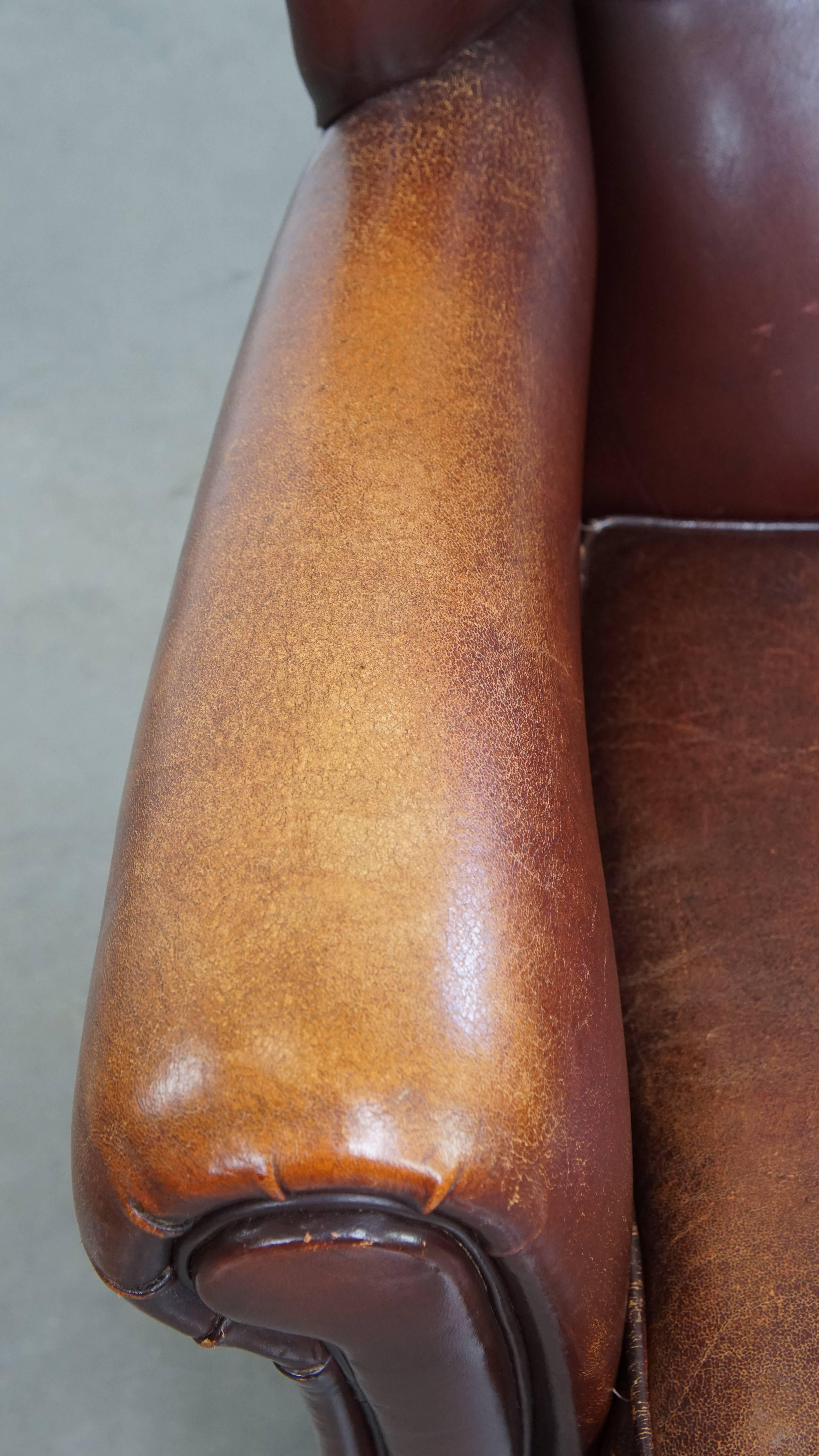 Sheepskin Leather Wingback Chair For Sale 1