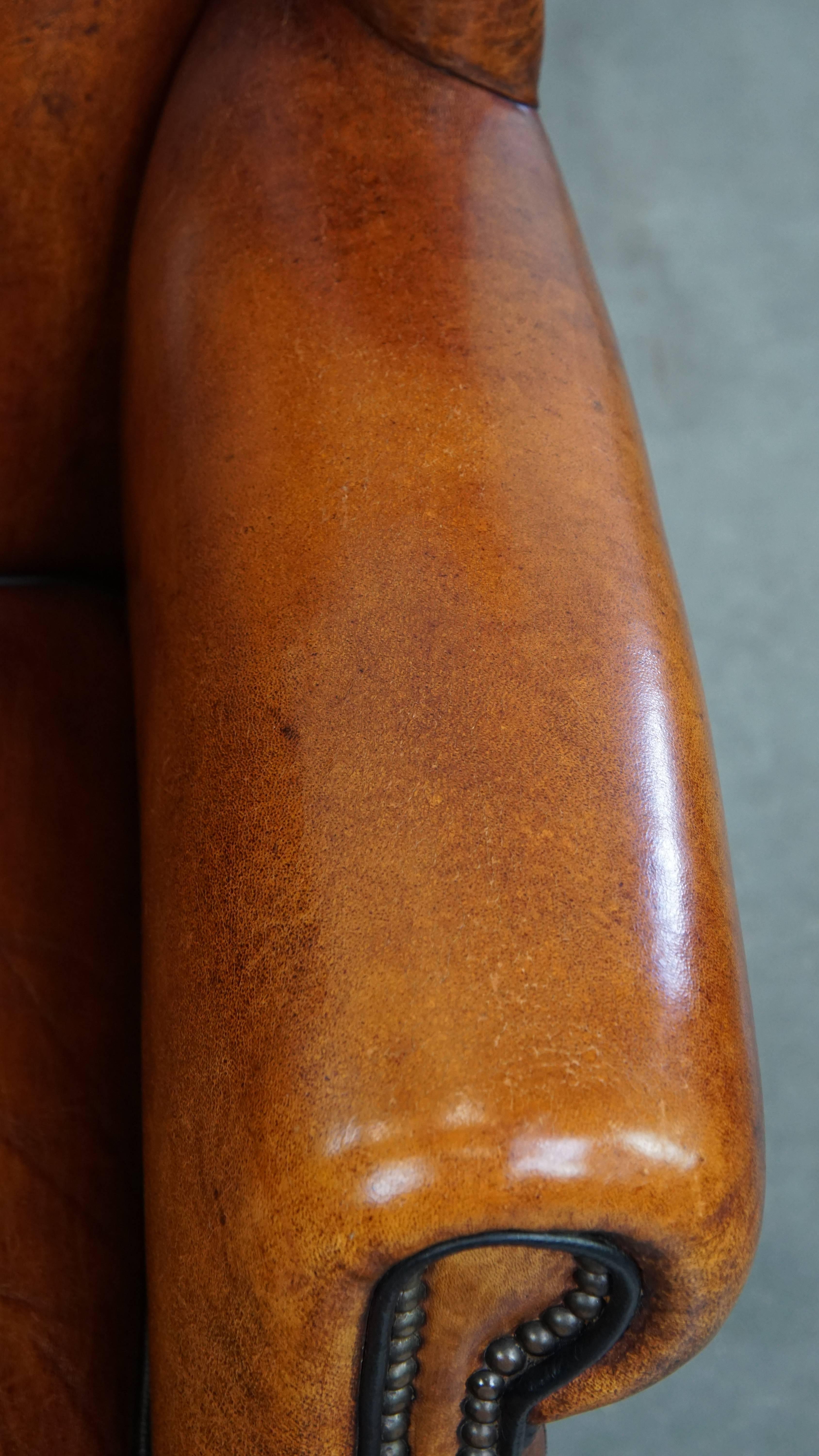 Sheepskin Leather Wingback Chair For Sale 2