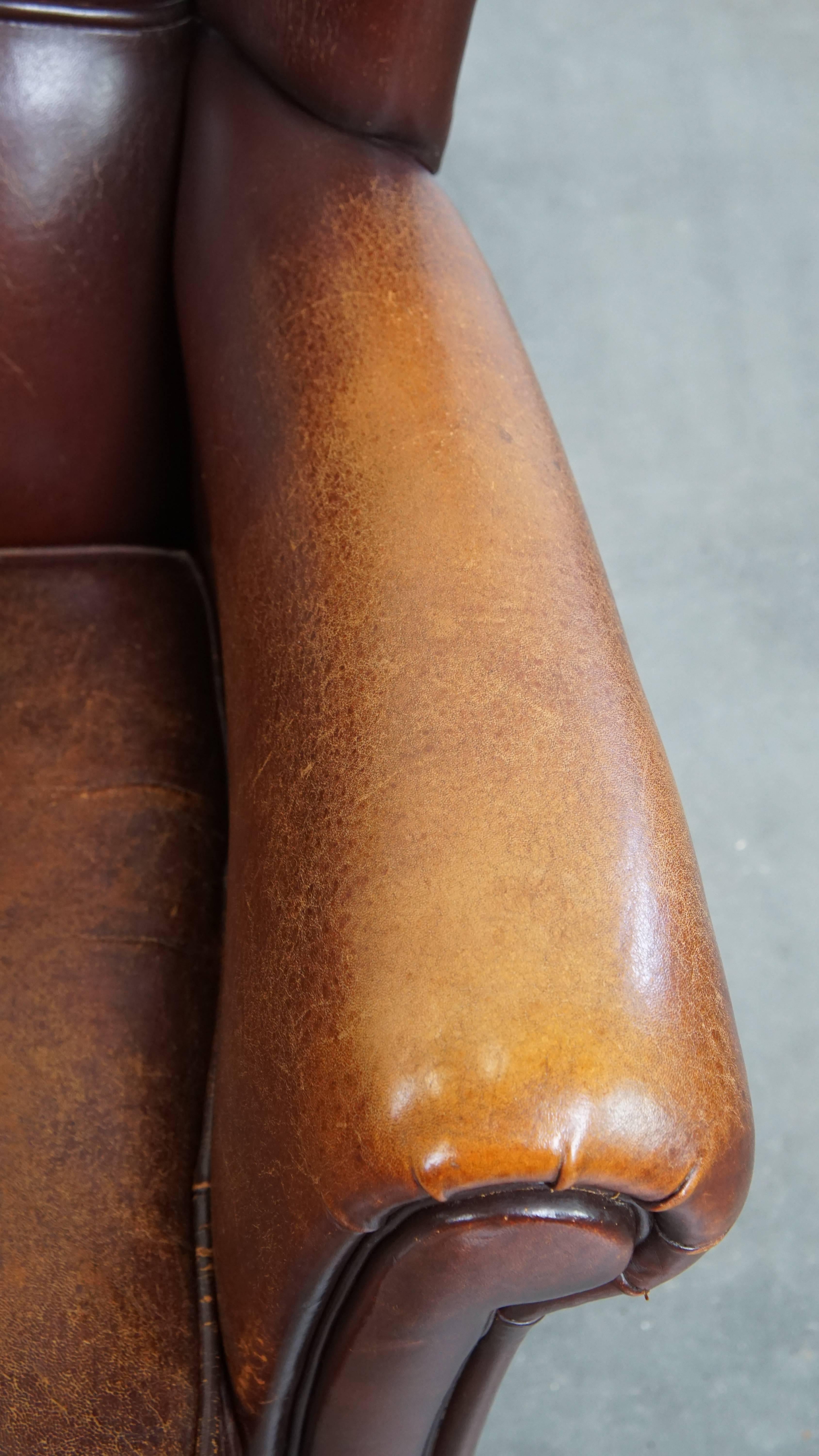 Sheepskin Leather Wingback Chair For Sale 2