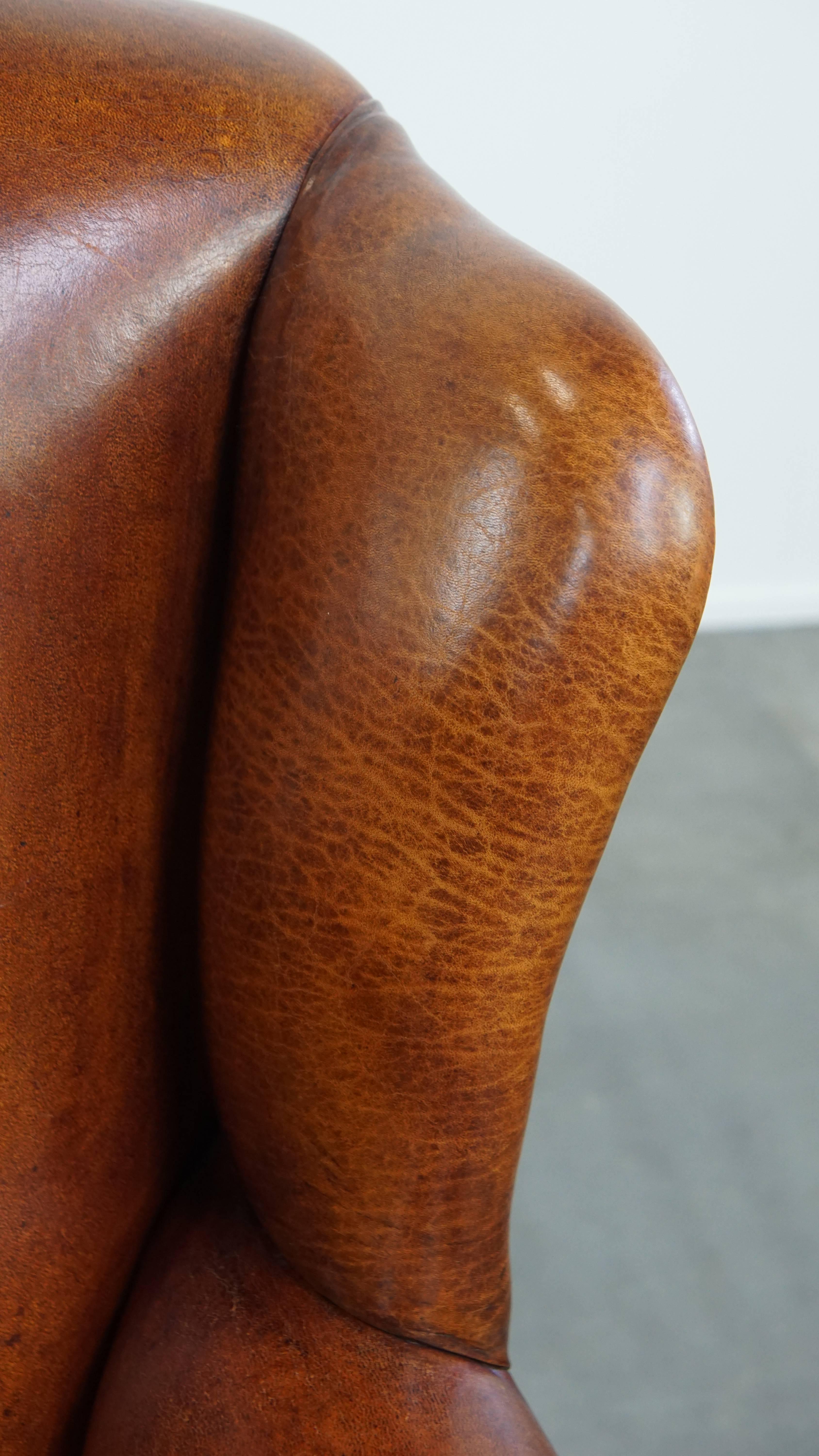 Sheepskin Leather Wingback Chair For Sale 3