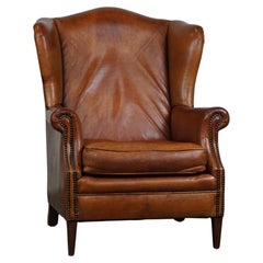 Sheepskin leather wingchair with a beautiful color palette and comfortable seat