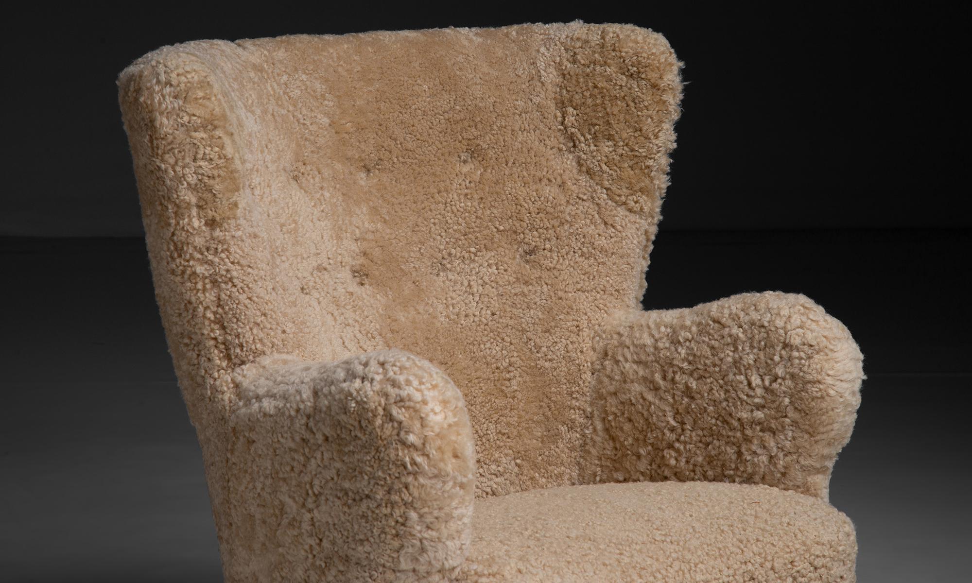 Sheepskin Shearling Chair by Alfred Christensen, Denmark circa 1950