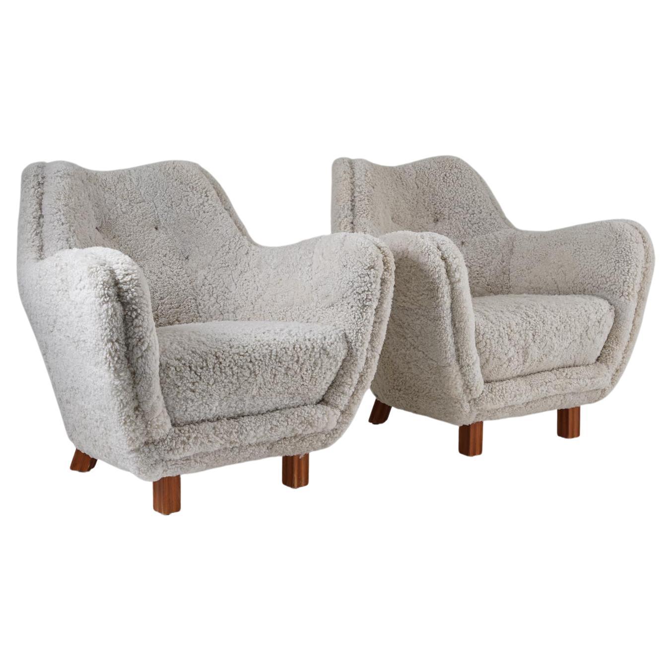 Sheepskin Modern Lounge chairs by Sten Wicéns Möbelfabrik 1950s, Sweden