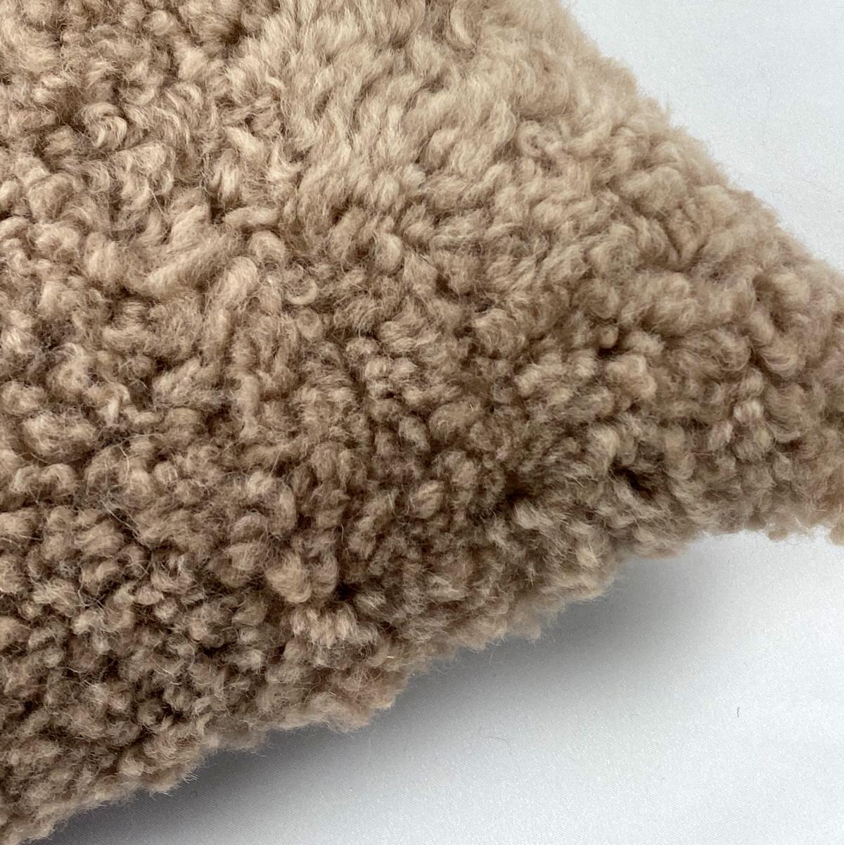 Scandinavian Modern Sheepskin Shearling Lumbar Pillow, Brown Hazelnut For Sale