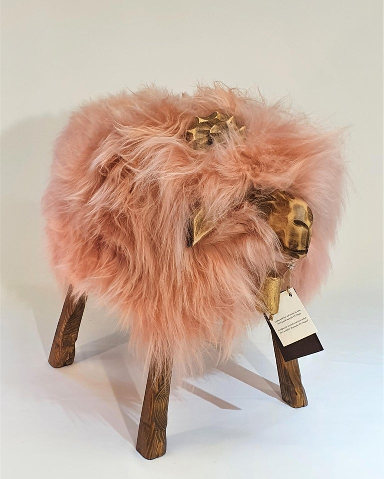Sheepskin Stool Pink Bua For Sale at 1stDibs