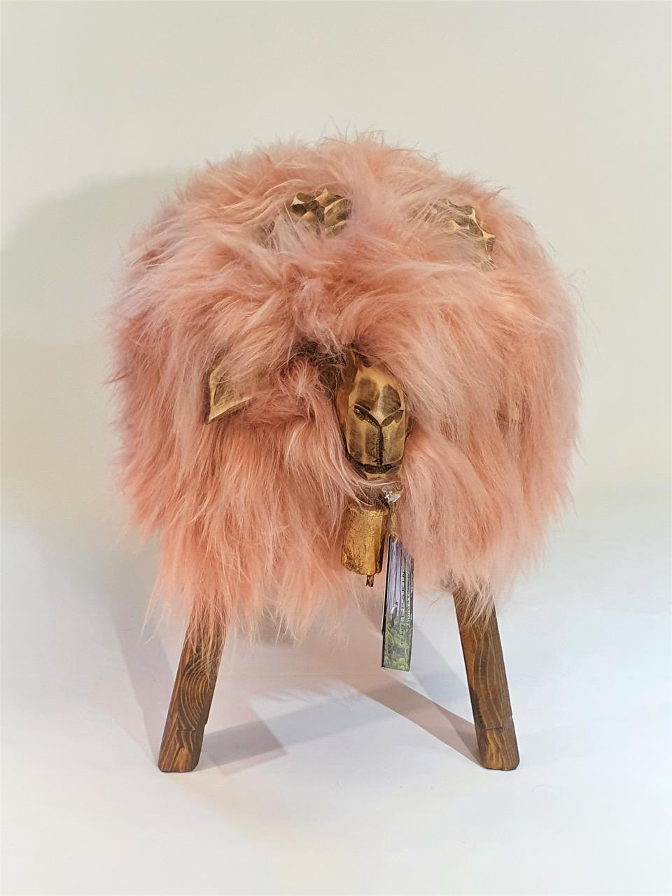 Modern Sheepskin Stool Pink Bua For Sale