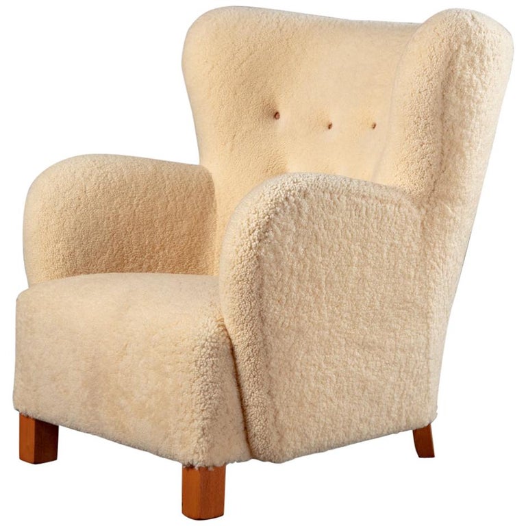 Sheepskin Upholstered Armchair For Sale at 1stdibs