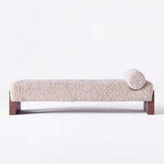 Sheepskin Upholstered Daybed with V-Shaped Beechwood Base, Model V