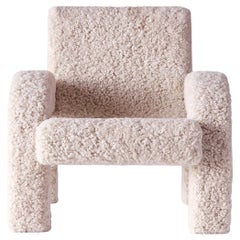 Sheepskin Upholstered Lounge Chair with Arched Legs, Model Arco Small