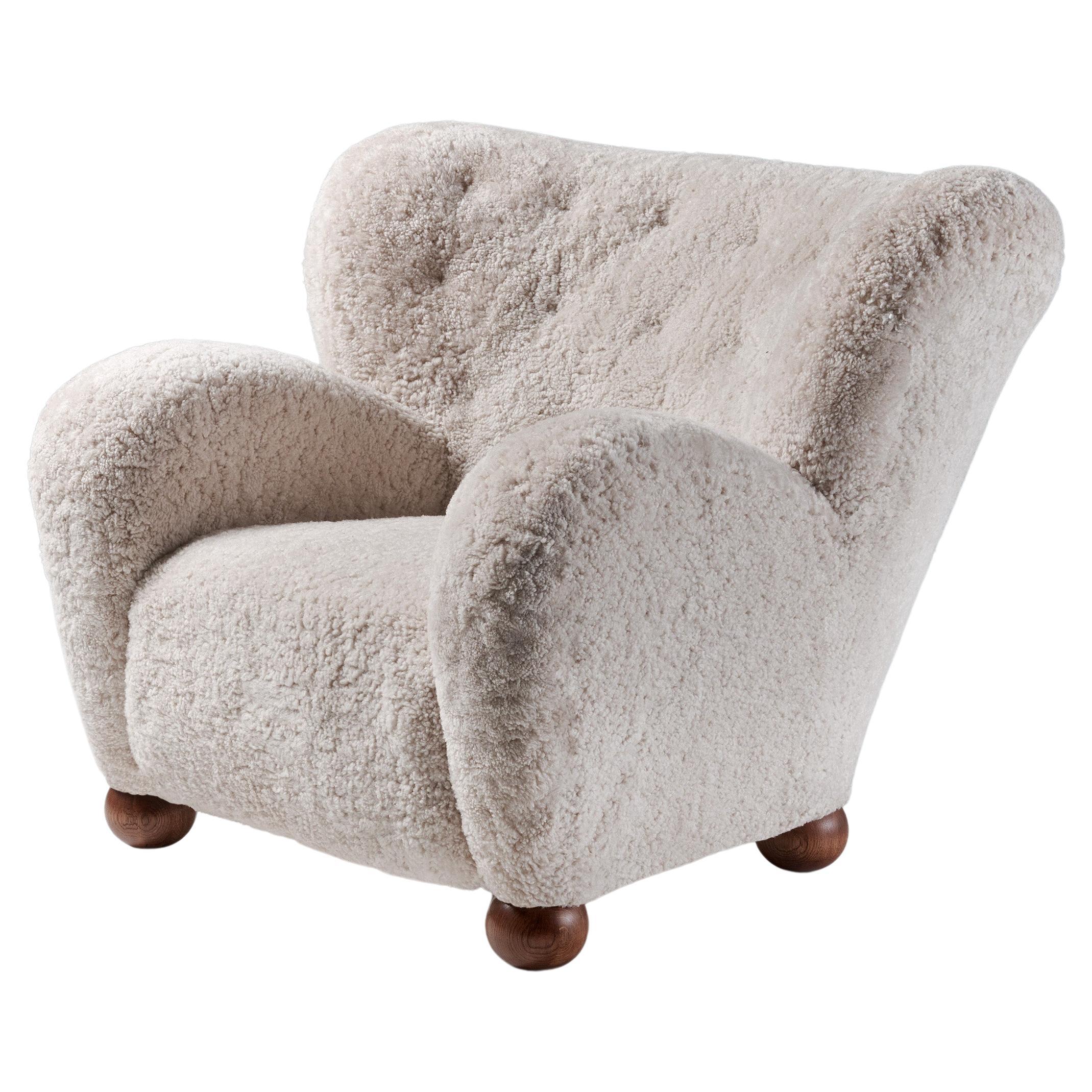 Sheepskin Wing Chair attributed to Marta Blomstedt for Hotel Aulanko  For Sale