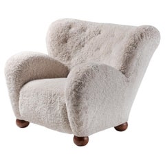 Used Sheepskin Wing Chair attributed to Marta Blomstedt for Hotel Aulanko 