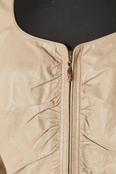 Sheer beige leather jacket with gather ESCADA