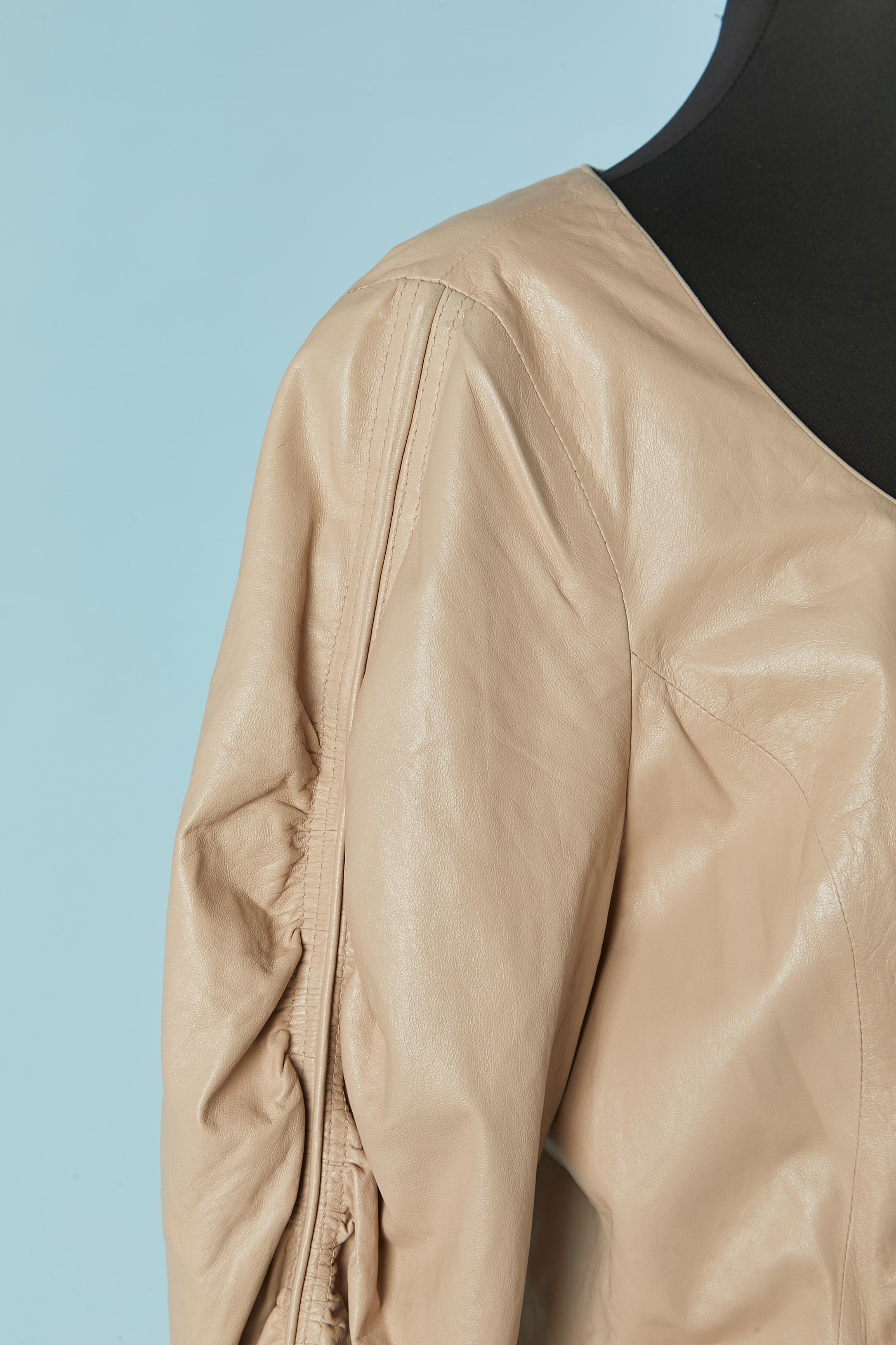 Beige Sheer beige leather jacket with gather ESCADA For Sale