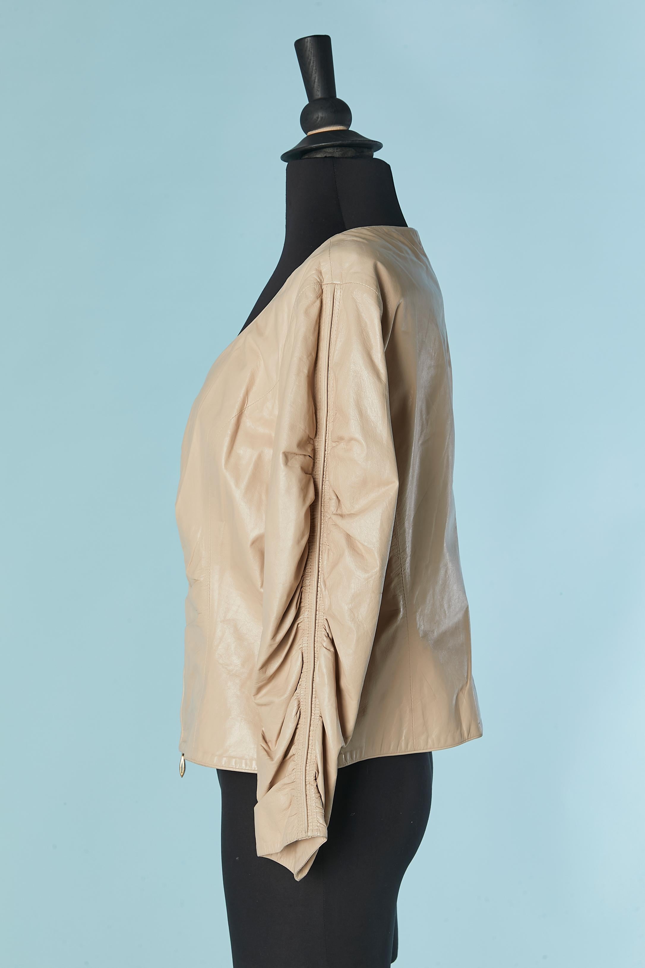 Sheer beige leather jacket with gather ESCADA In Excellent Condition For Sale In Saint-Ouen-Sur-Seine, FR
