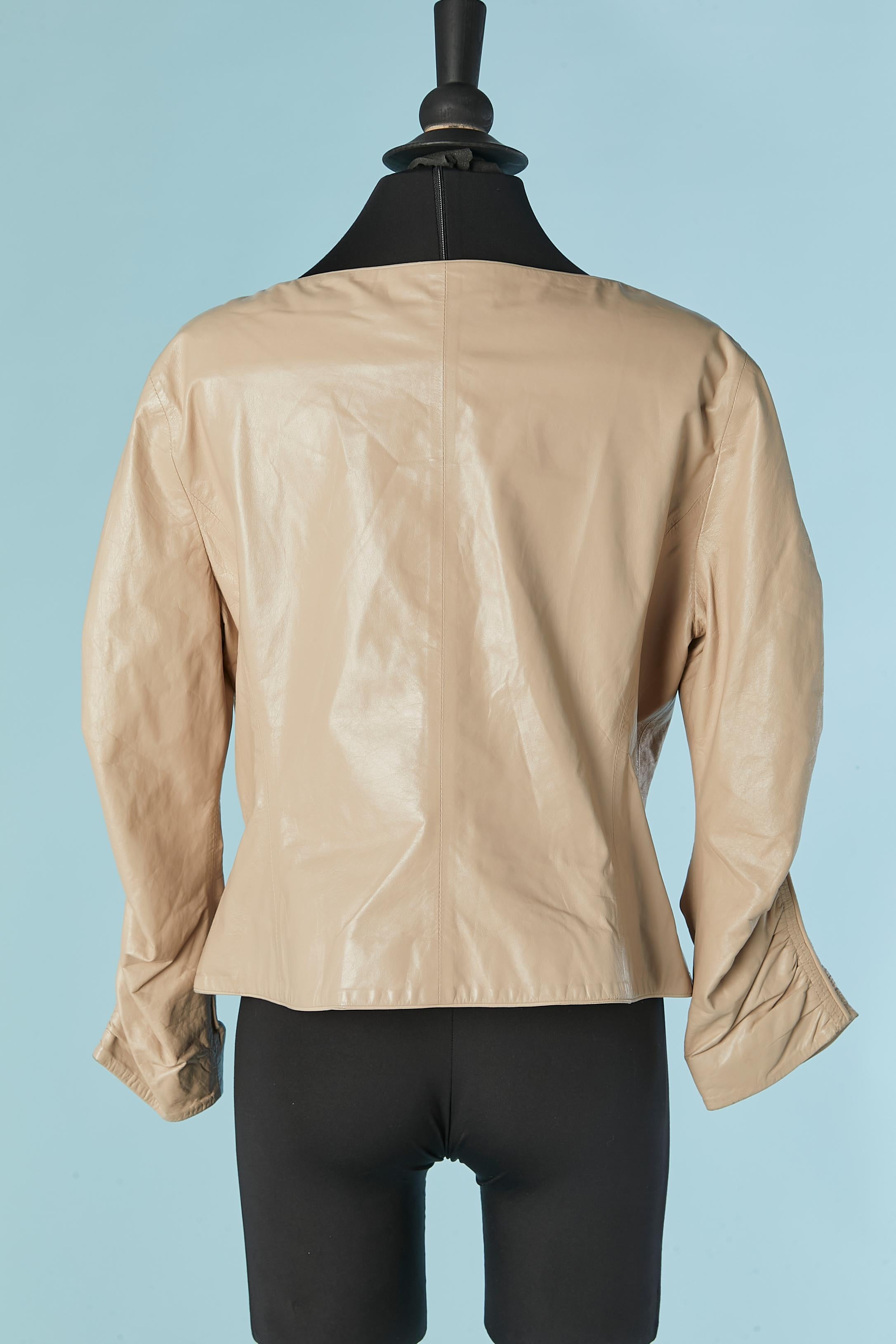 Women's Sheer beige leather jacket with gather ESCADA For Sale
