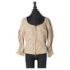 Sheer beige leather jacket with gather ESCADA