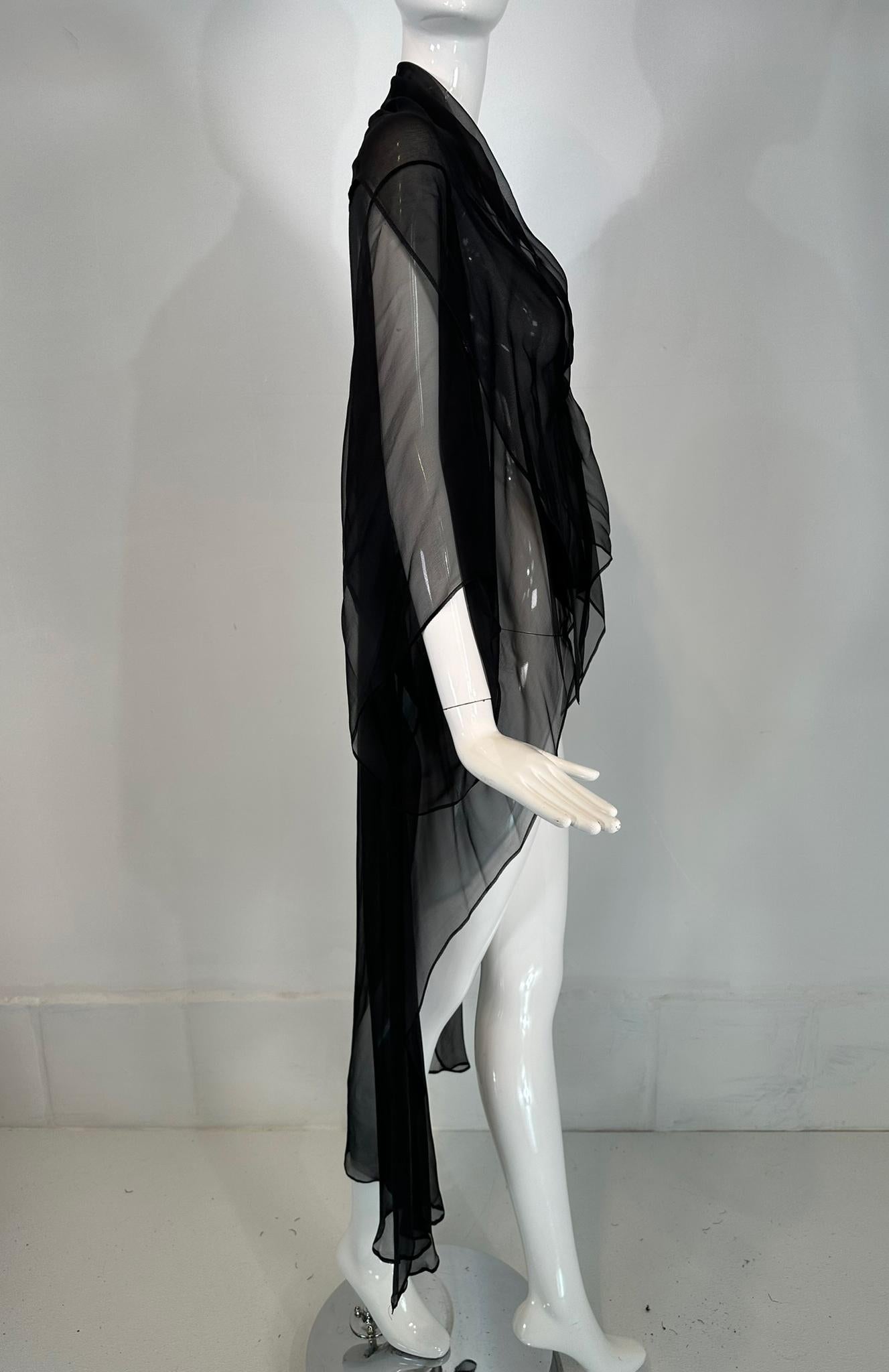 Sheer Black Silk Chiffon Kimono Robe Négligée Lingerie 6