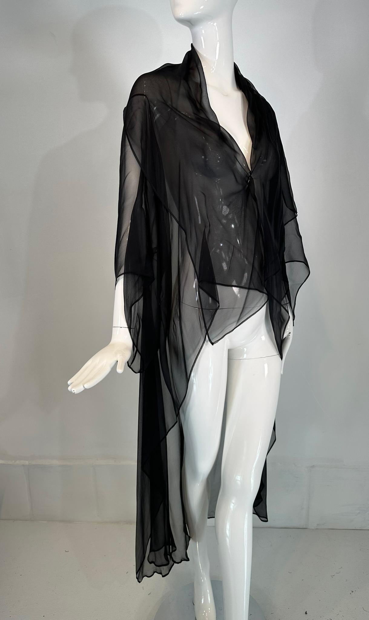 Sheer Black Silk Chiffon Kimono Robe Négligée Lingerie 7