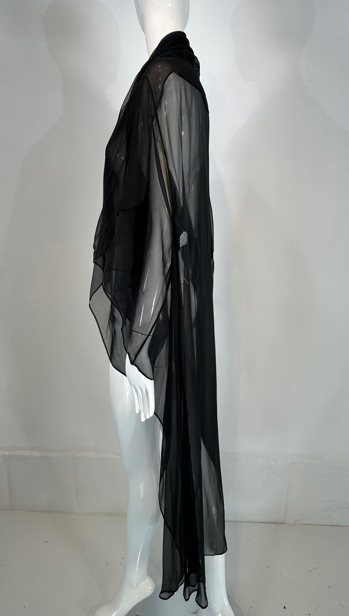 Sheer Black Silk Chiffon Kimono Robe Négligée Lingerie 1