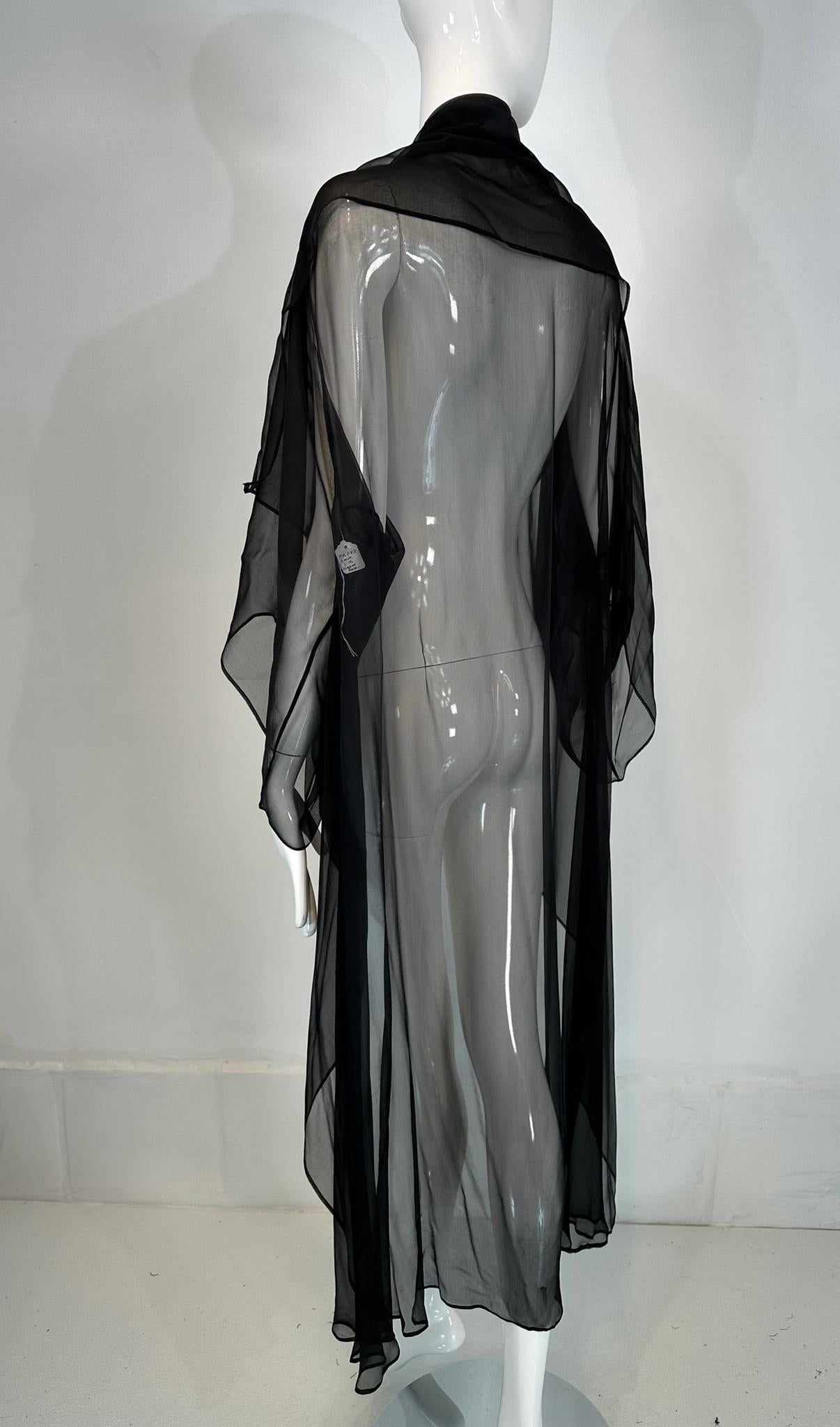 Sheer Black Silk Chiffon Kimono Robe Négligée Lingerie 2