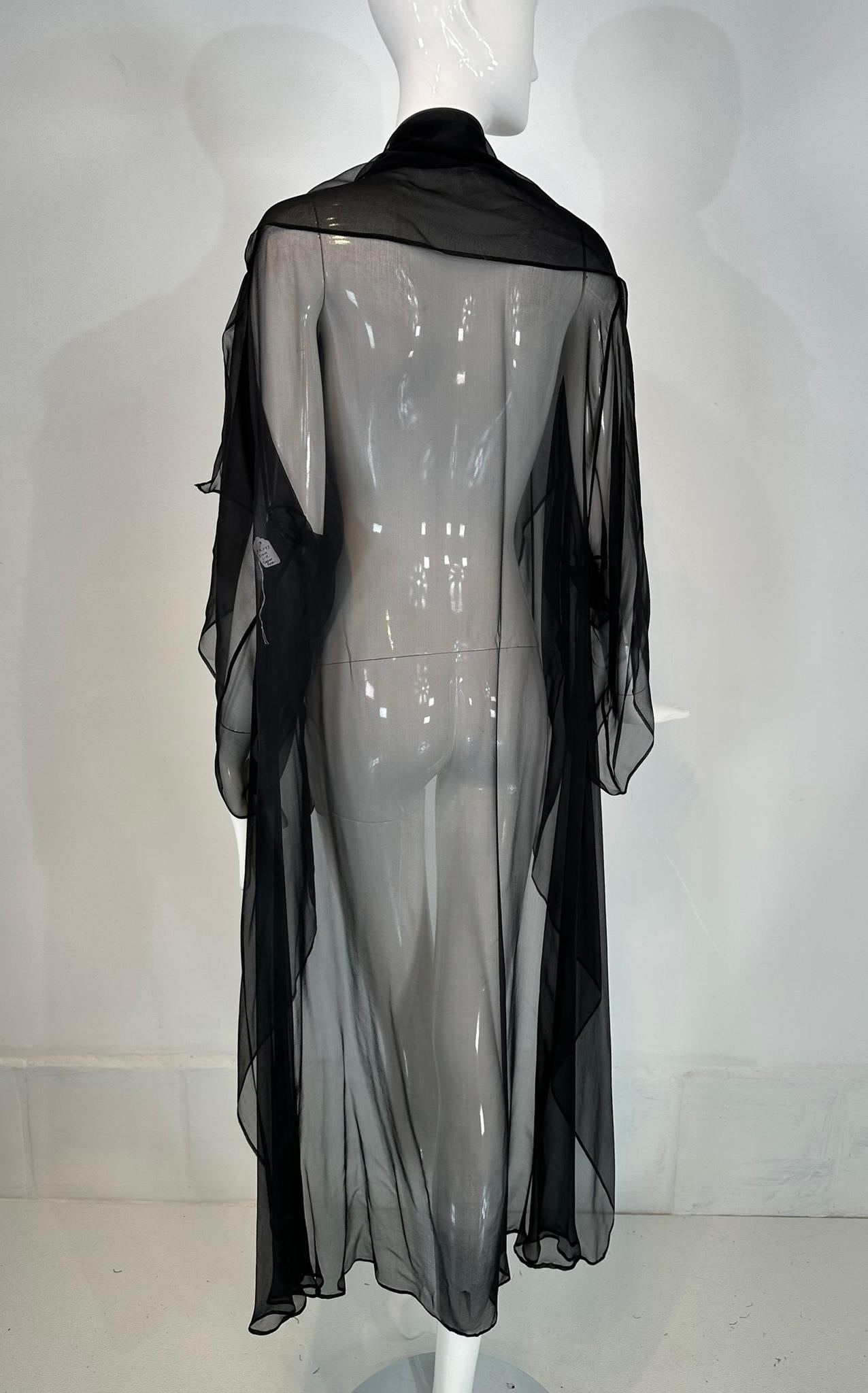 Sheer Black Silk Chiffon Kimono Robe Négligée Lingerie 3