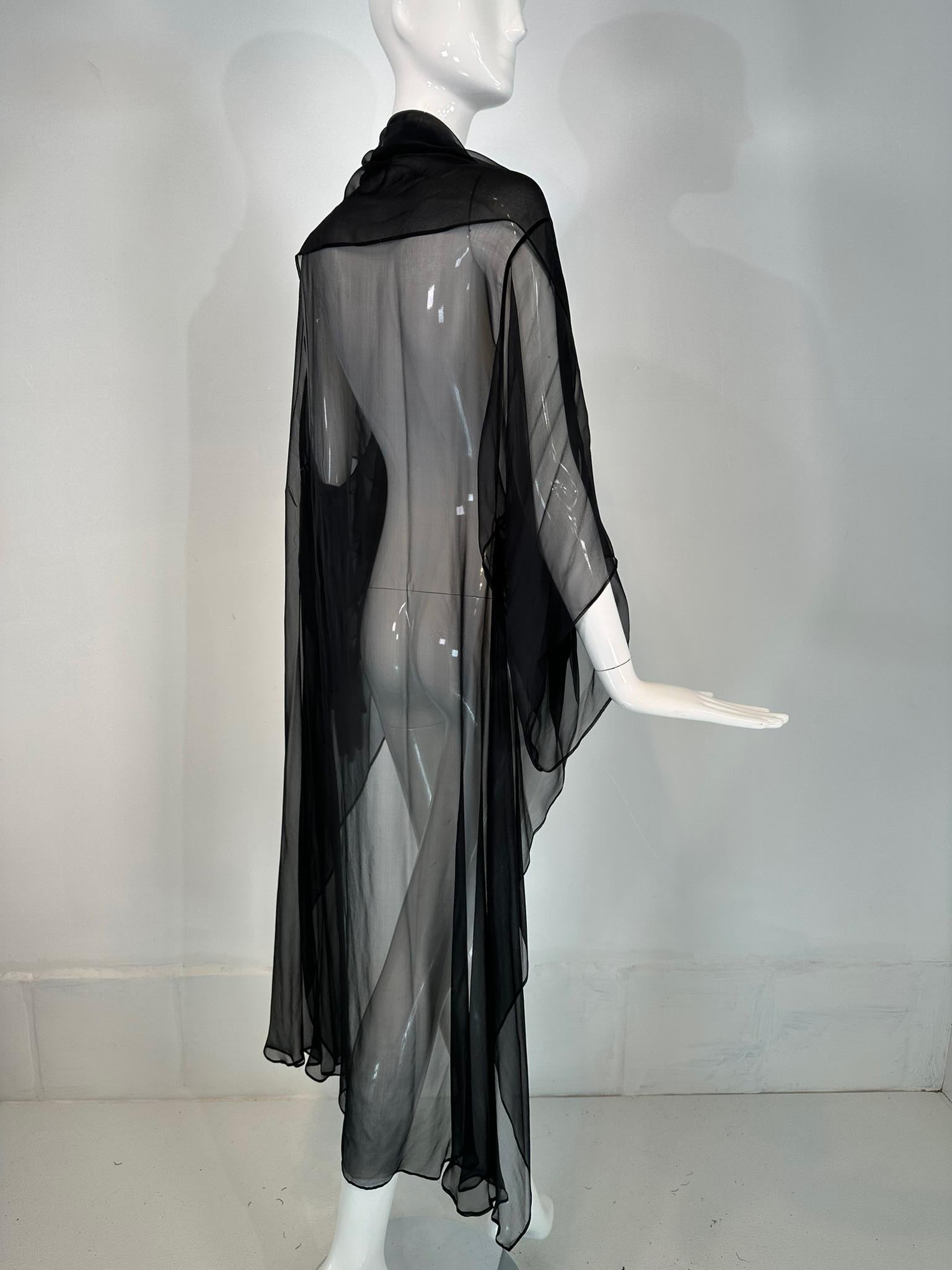 Sheer Black Silk Chiffon Kimono Robe Négligée Lingerie 5