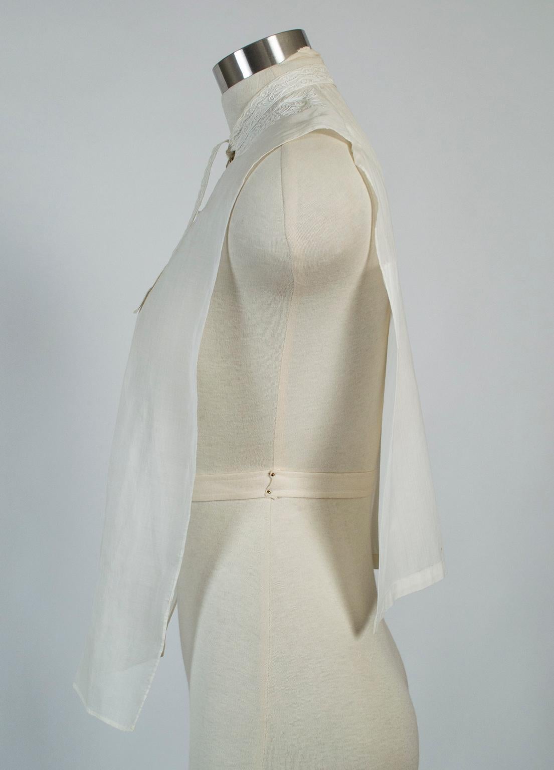 Gris Dickey-S-M chemise édouardienne transparente en toile de chemise transparente à col noué et à encolure ras du cou, années 1910 en vente