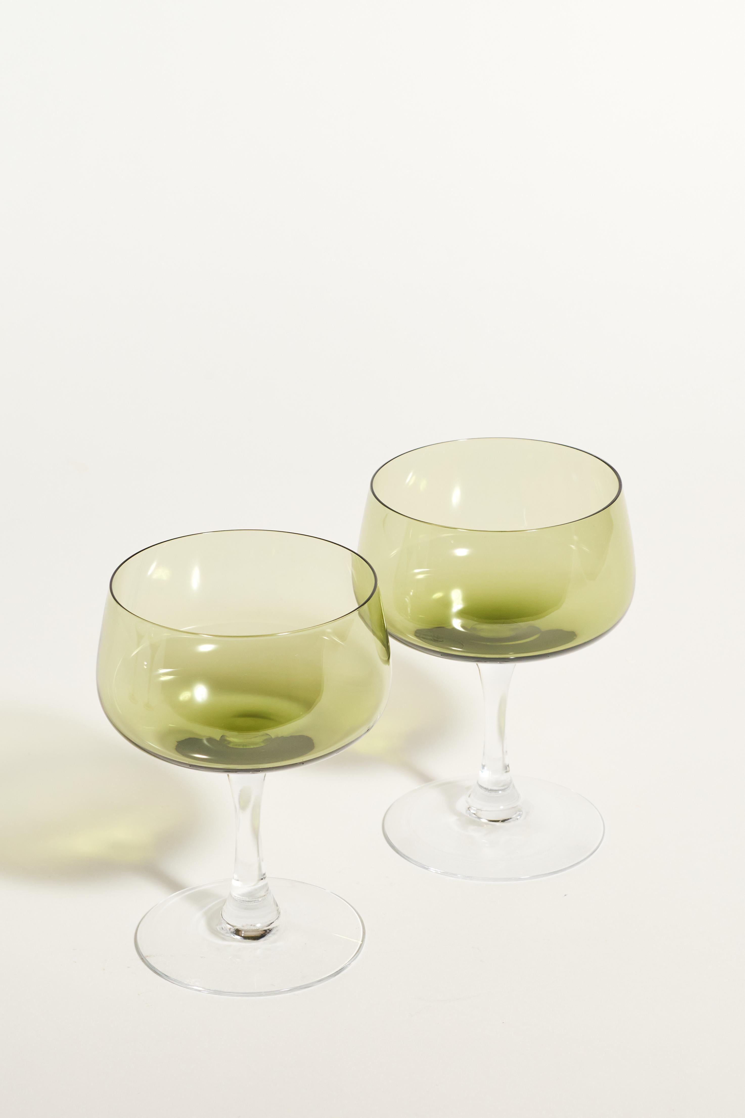 Sheer Green Cocktail Glasses Set of Two In Excellent Condition For Sale In New York, NY