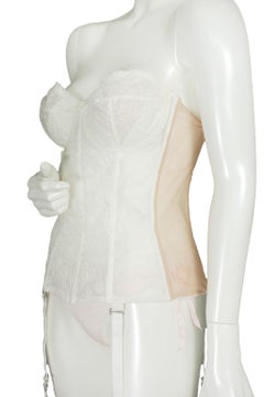 Sheer Ivory Embroidered Bridal Open Girdle w Garter Straps – 38-44C, 1950s