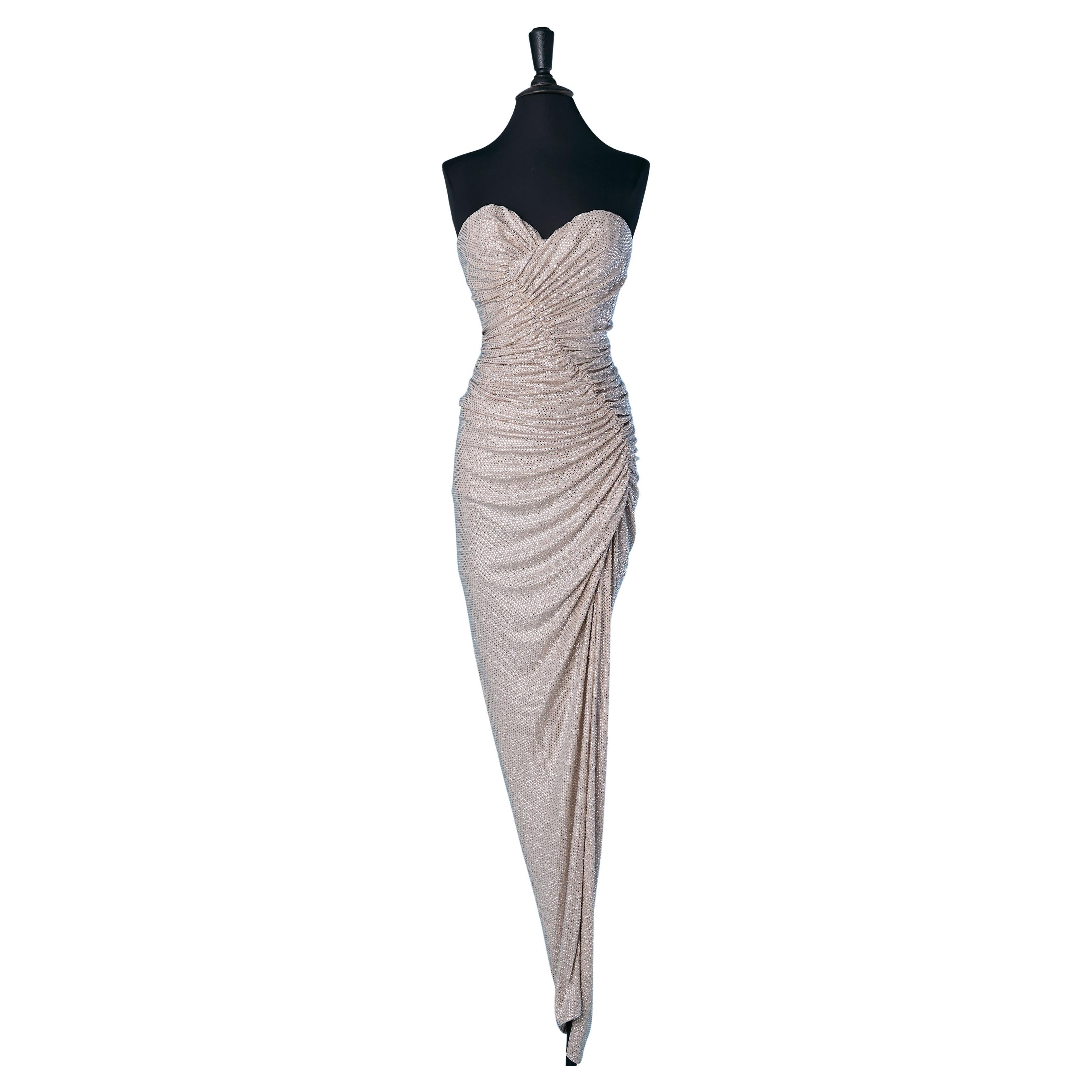 Sheer jersey bustier crystalized wrap evening dress ALEXANDRE VAUTHIER For Sale