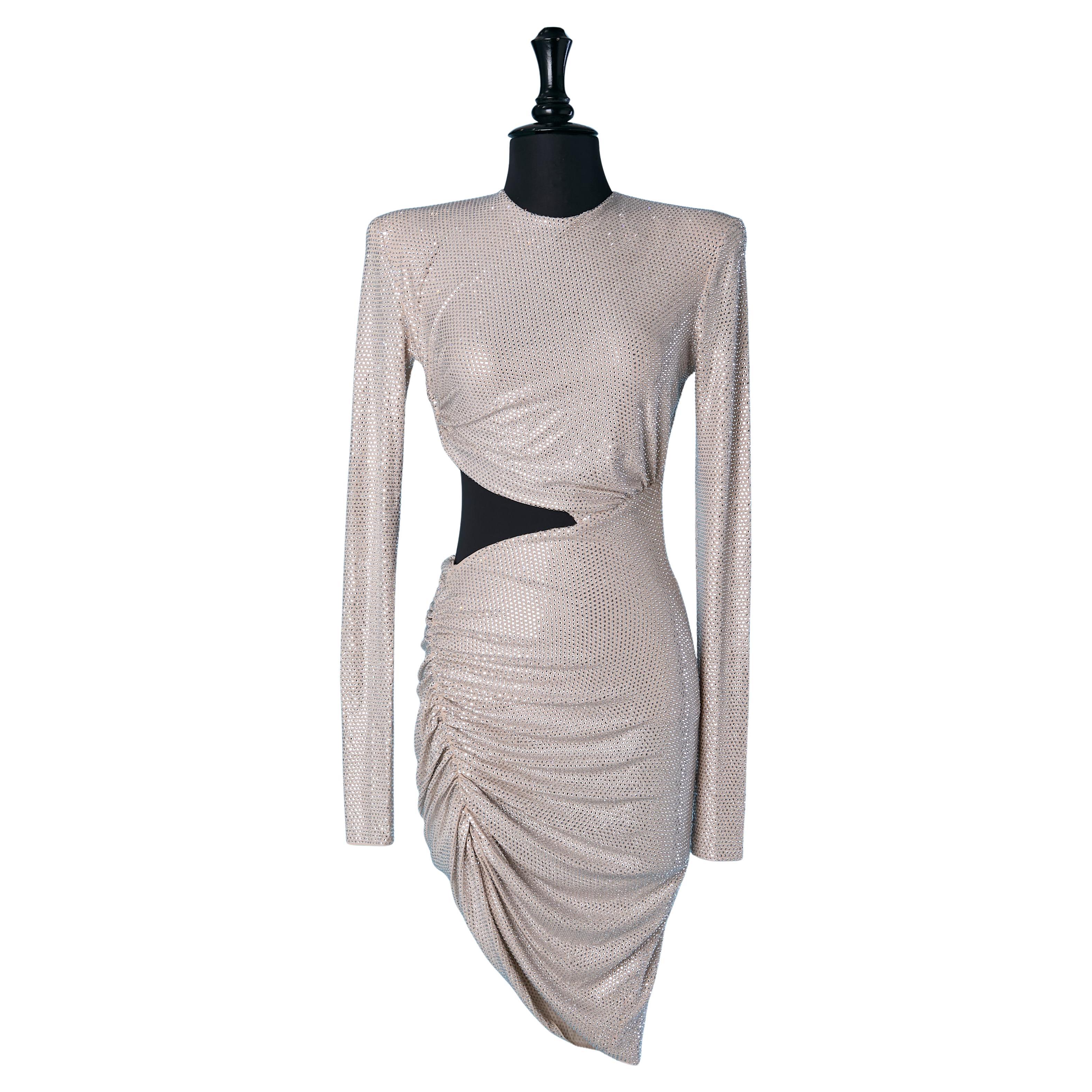 Robe de cocktail drapée en jersey transparent avec strass ALEXANDRE VAUTHIER